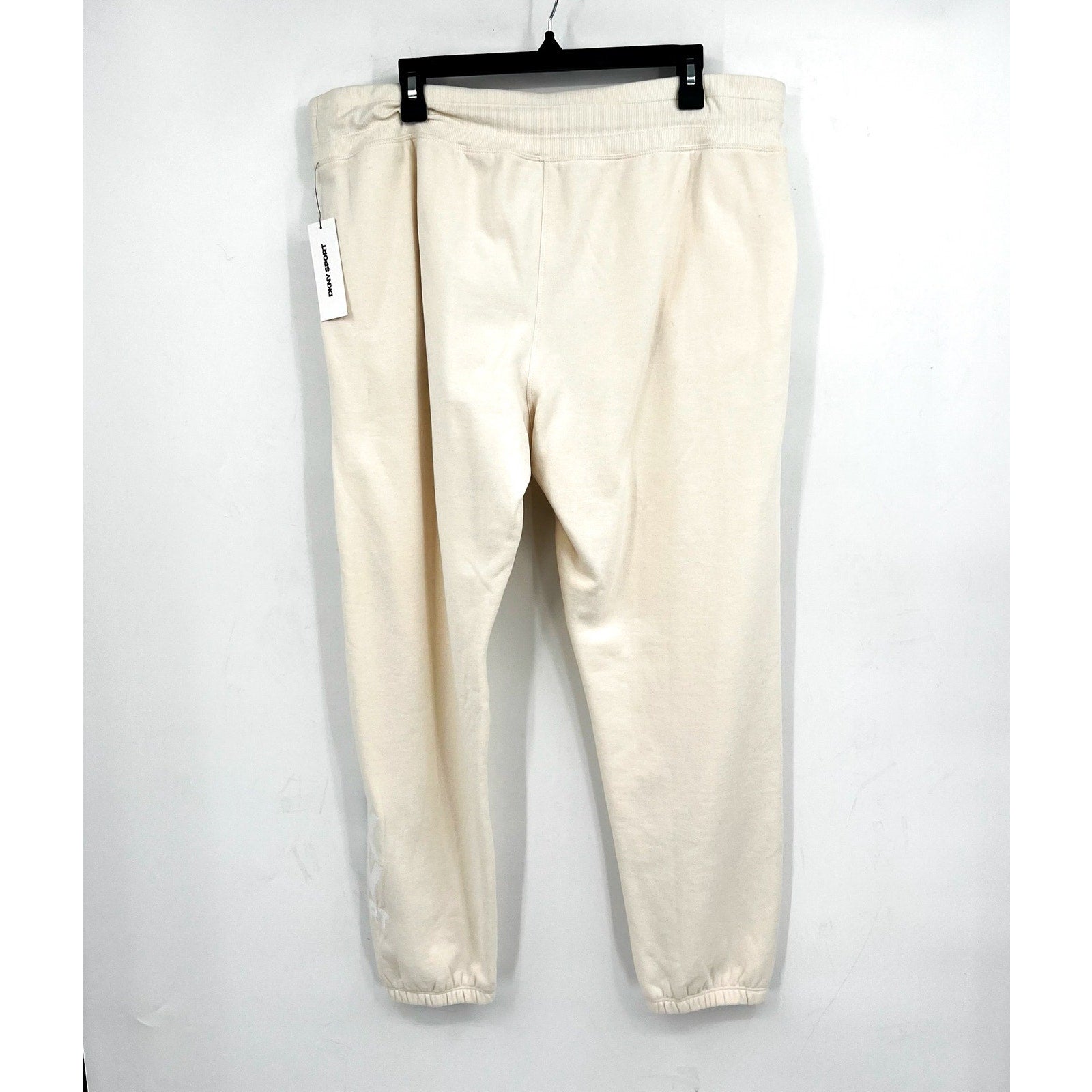 DKNY Womens Stacked Logo Relaxed Joggers XL Cream Embroidered Sweatpants NWT