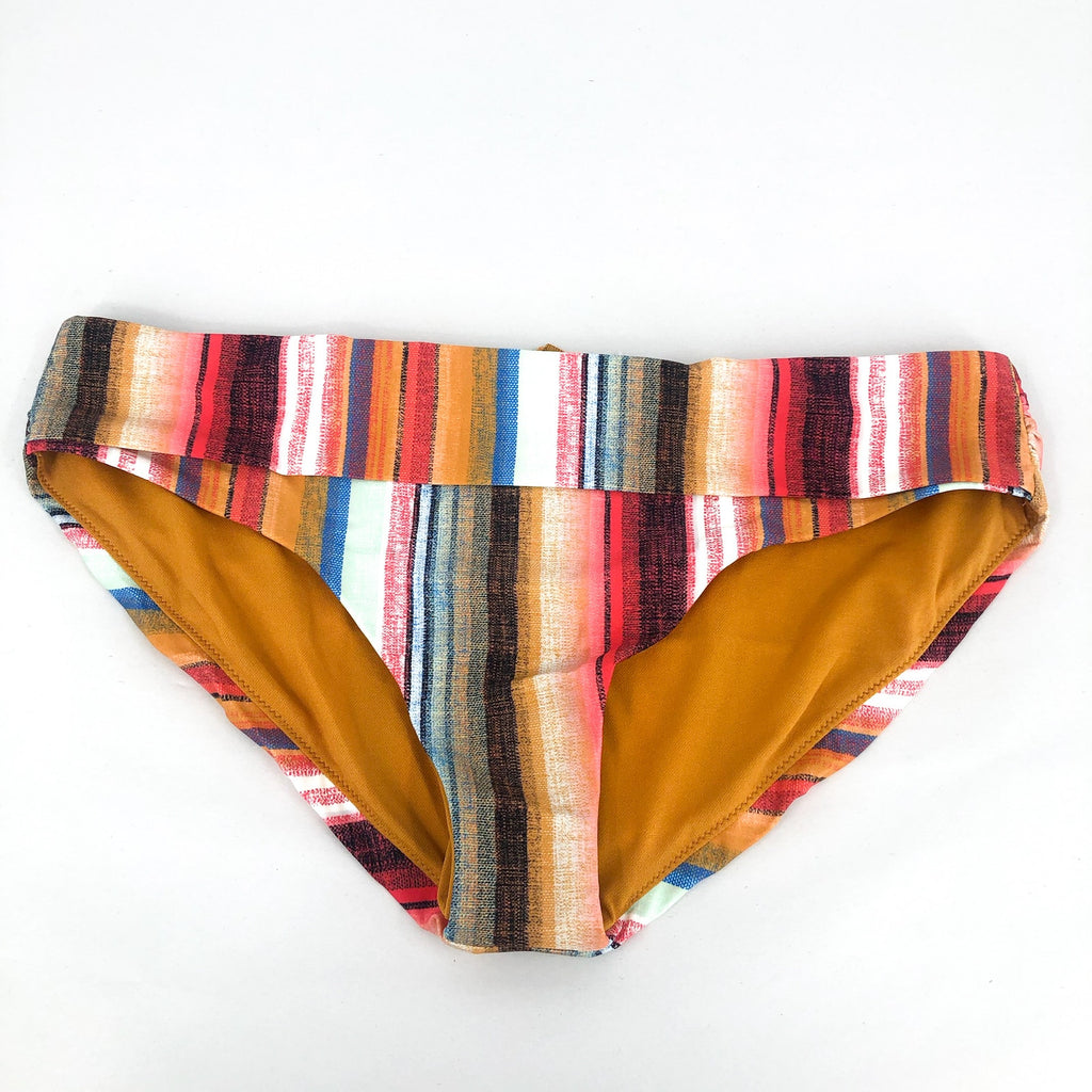 PRANA Women's Marta Bikini Bottoms Large Gold Baja Stripe Hipster NWT
