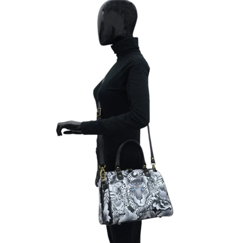 ANUSCHKA Women's Zip Around Classic Satchel Cleopatra’s Leopard Leather NWT