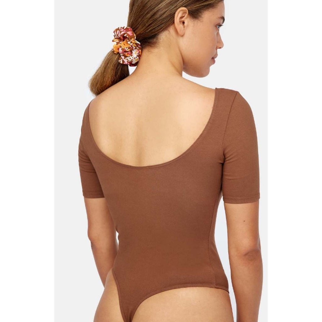 LACAUSA ANTHROPOLOGIE Womens Dawn Bodysuit Large Mocha Brown Short Sleeve NWT