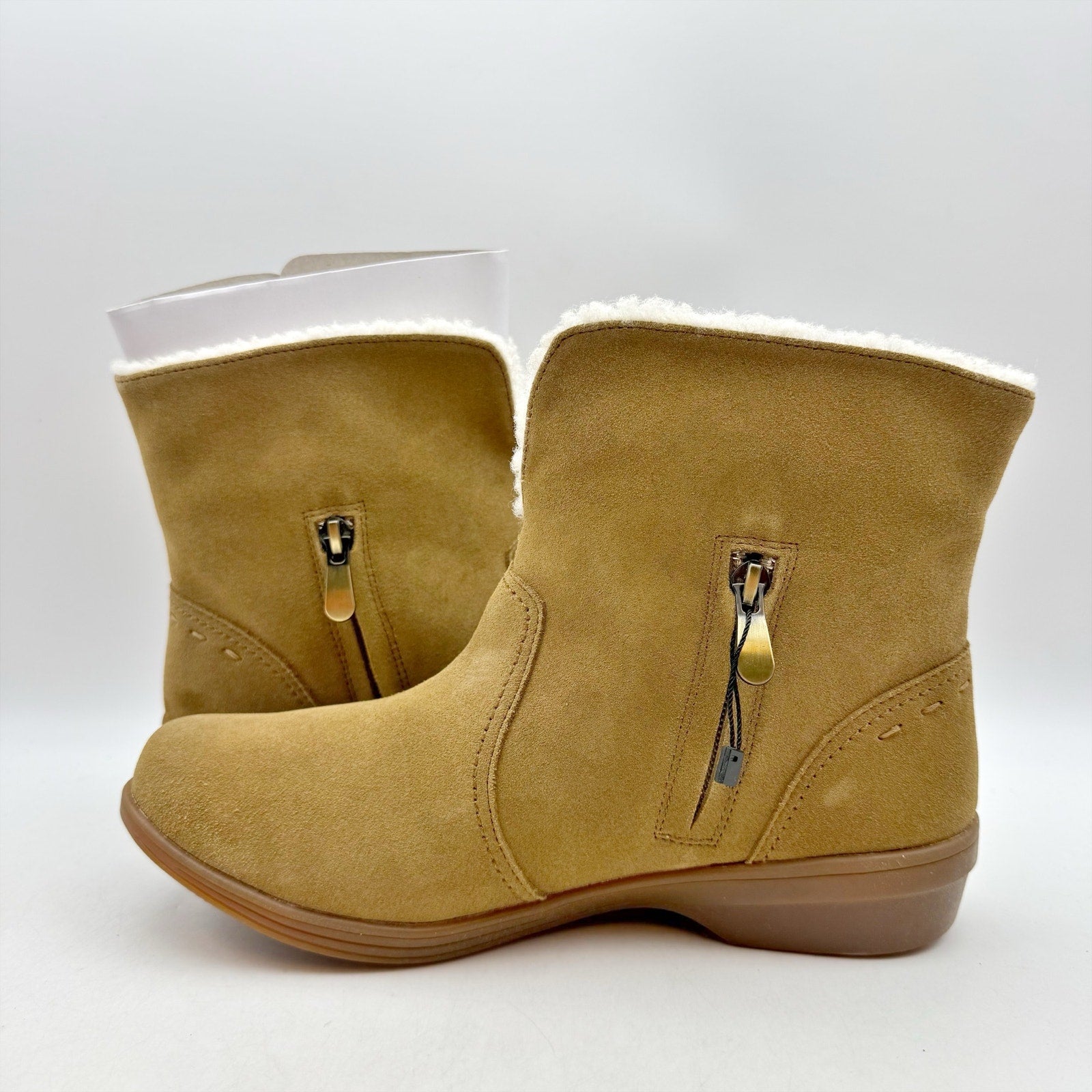 Spenco Womens Sun Valley Ankle Boots US 8 Tan Suede Sherpa Lined NIB
