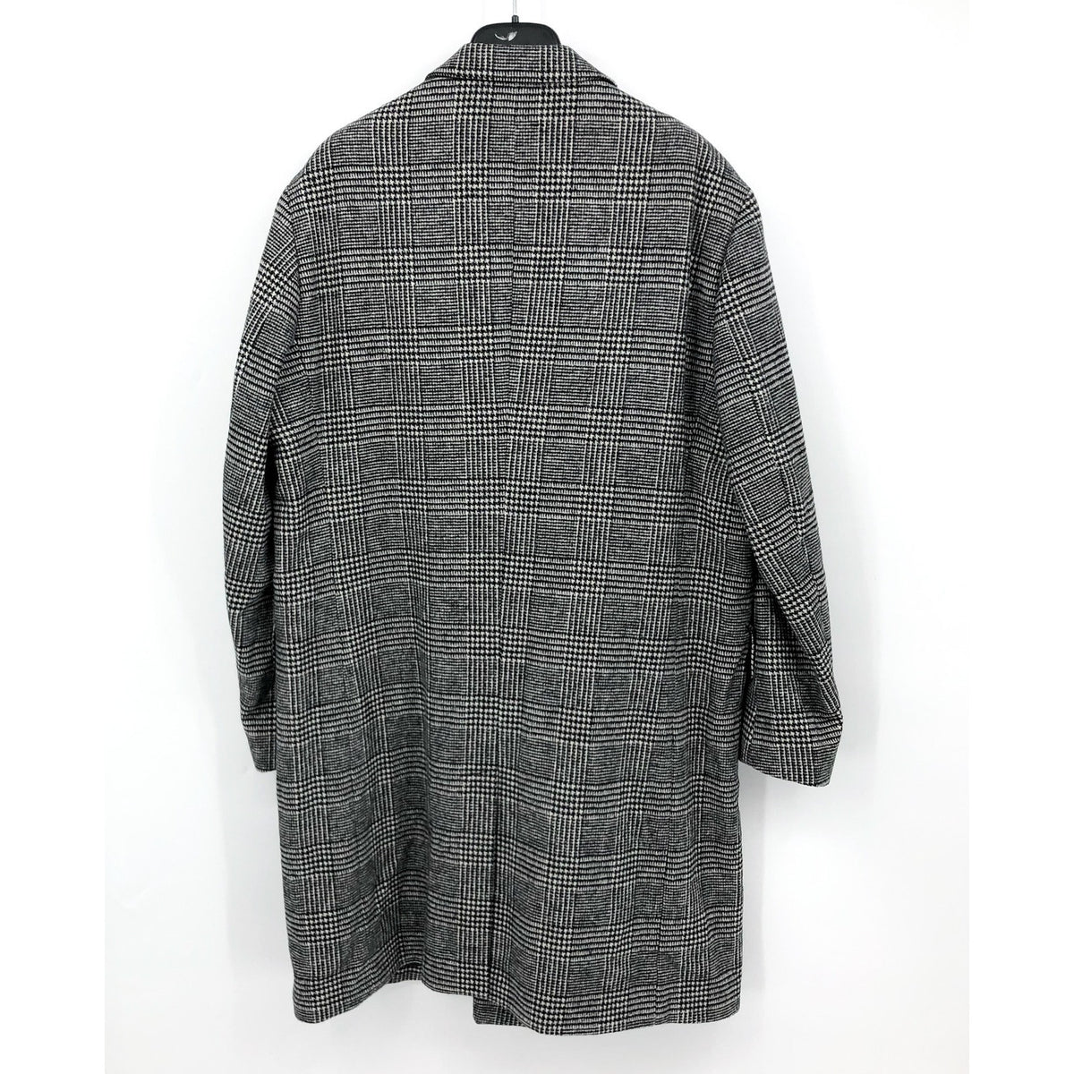 NORDSTROM Men's Glen Wool Blend Topcoat XL Black White Plaid XL NWOT
