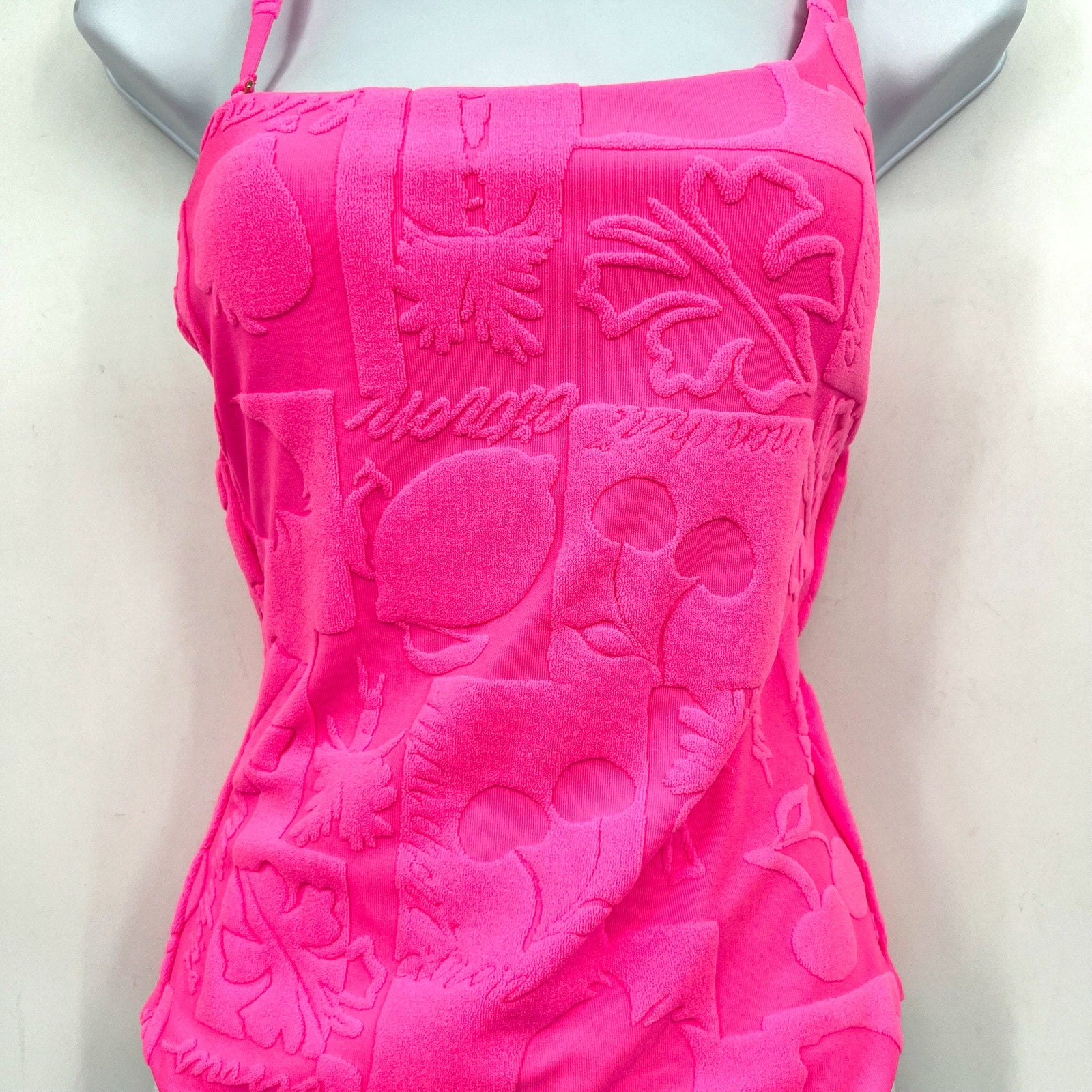 BEACH RIOT Women's Athena One-Piece Swimsuit Small Bright Pink Print Terry NWT