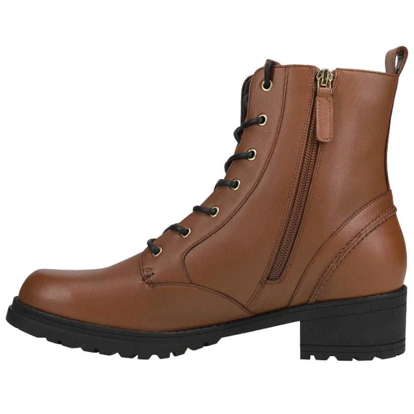 Cole Haan Womens Camea Combat Boots US 7 Brown Leather Zip Side Waterproof NWOB
