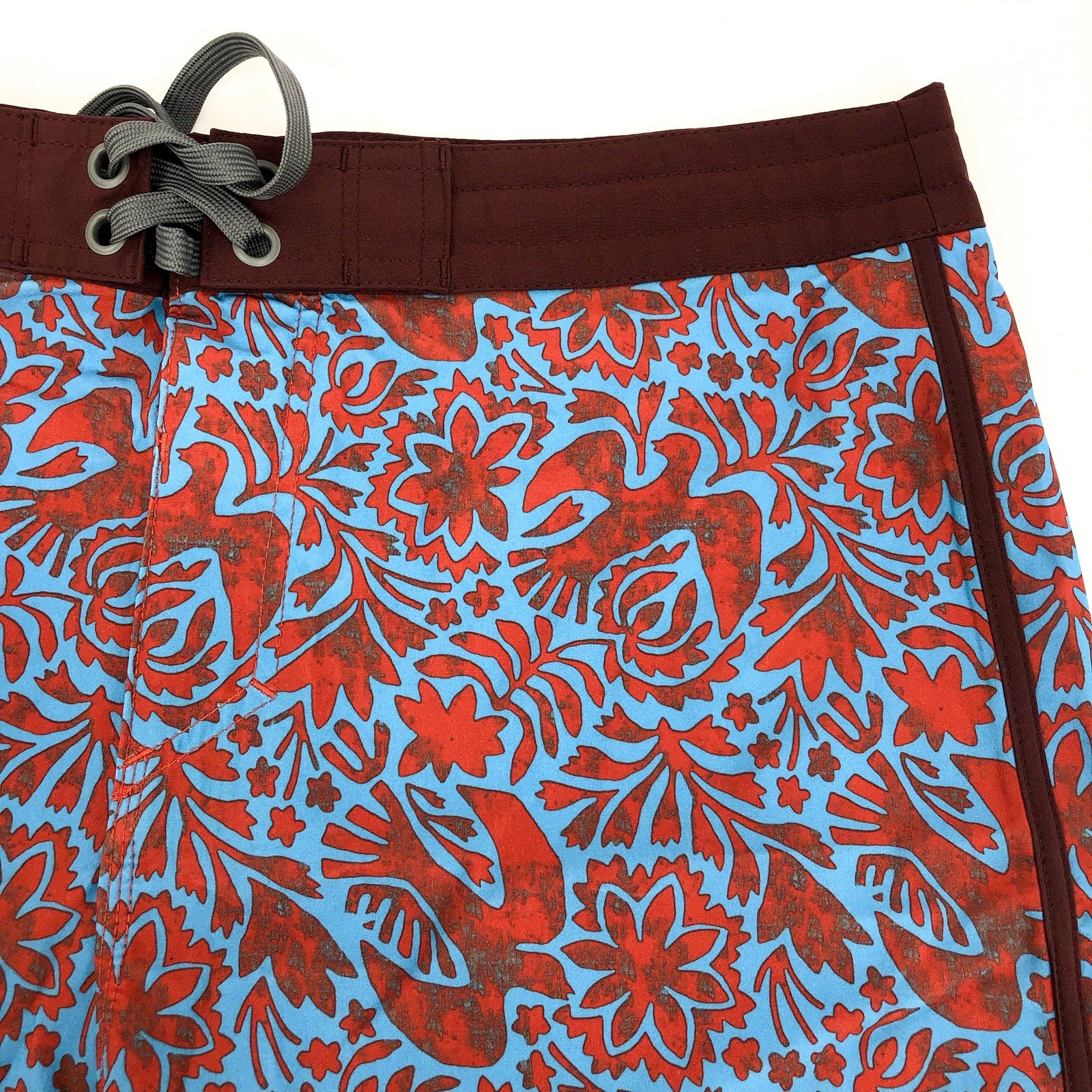 PRANA Men's Vintage Board Short Size 35 Blue Red Rust Flora Fauna 6" InseamN WT