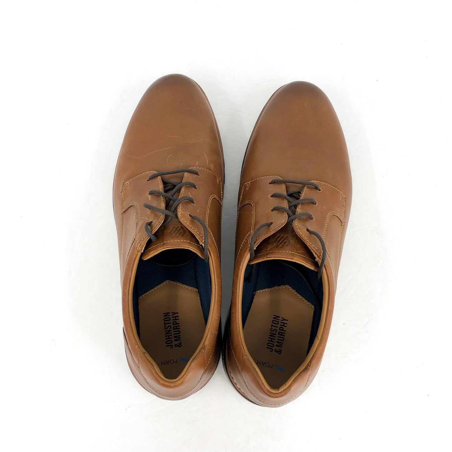 Johnson & Murphy Mens Braydon Plain Toe Dress Shoes 12 Wide Tan Leather NIB