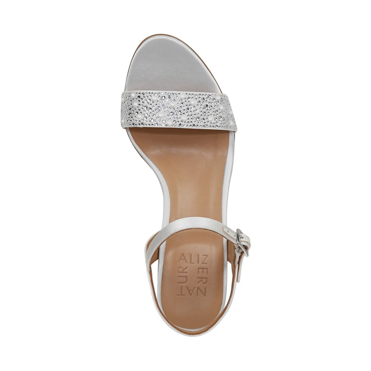 Naturalizer Womens Bristol Heeled Sandals Size 7 Pearl White Satin NWOB