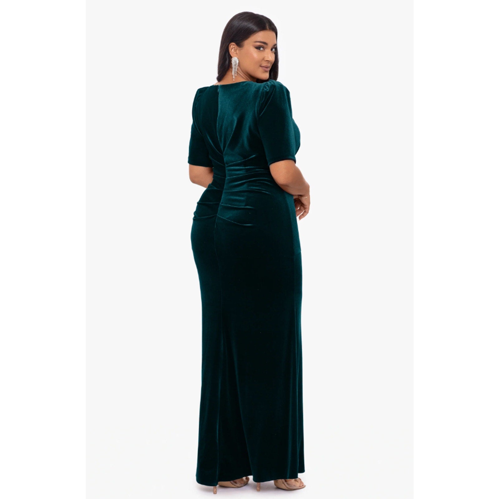 XSCAPE Women's Renee Velvet Floor Length Dress 20W Hunter Green 3/4 Sleeve NWT