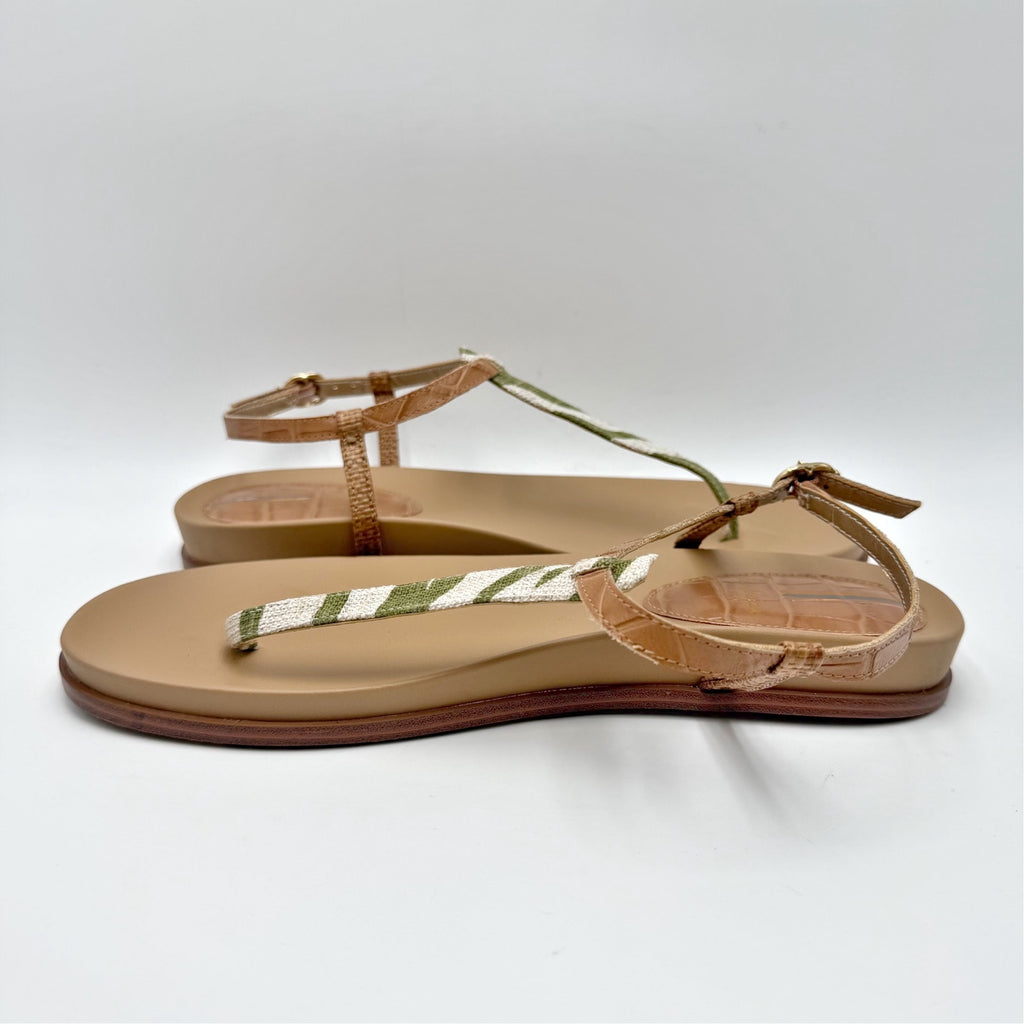 Sam Edelman Womens Naomi T-Strap Flat Sandals Size 9.5 M Green Tan NIB