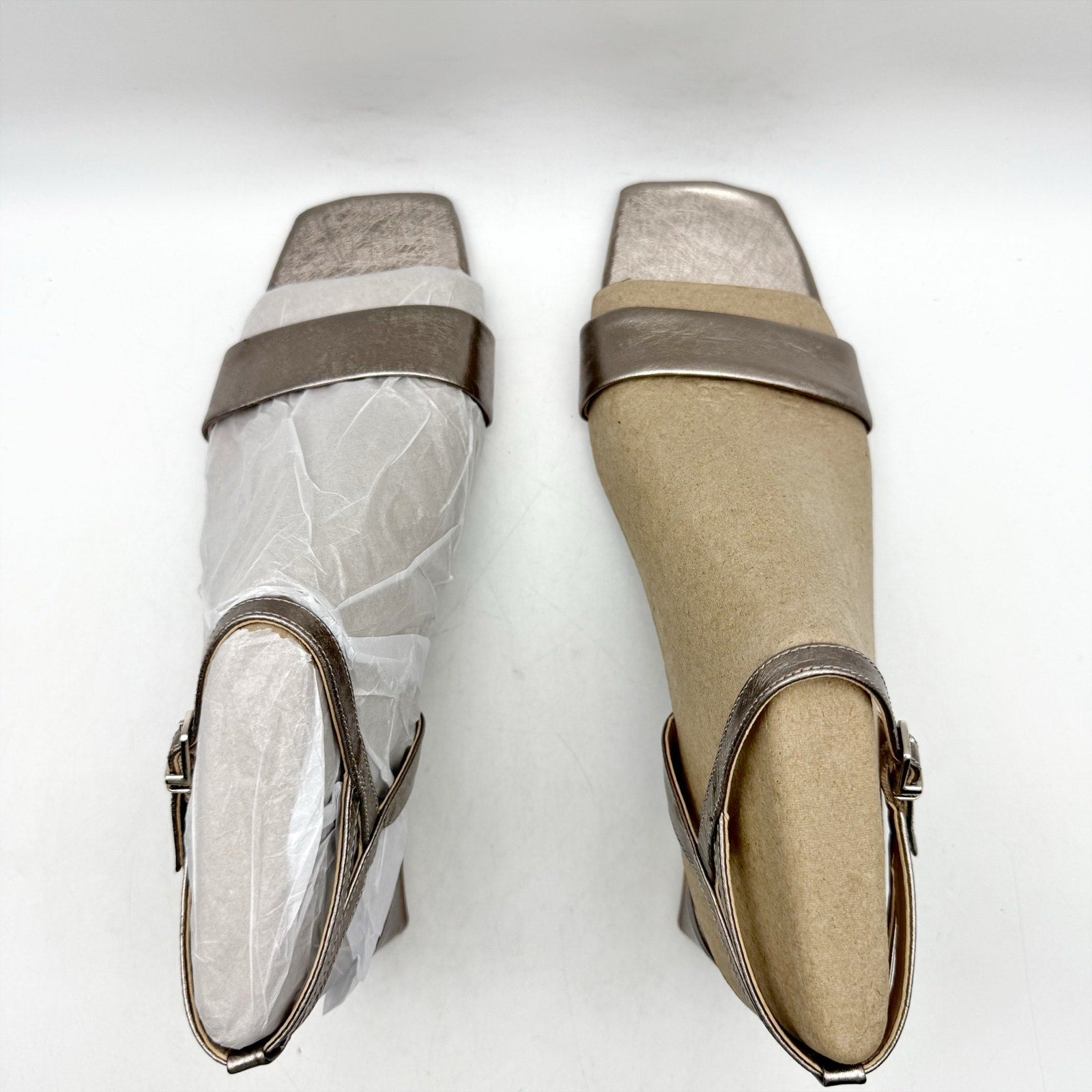 Naturalizer Womens Hana Heeled Sandals US 9.5 Pewter Metallic Taupe Leather NWOB