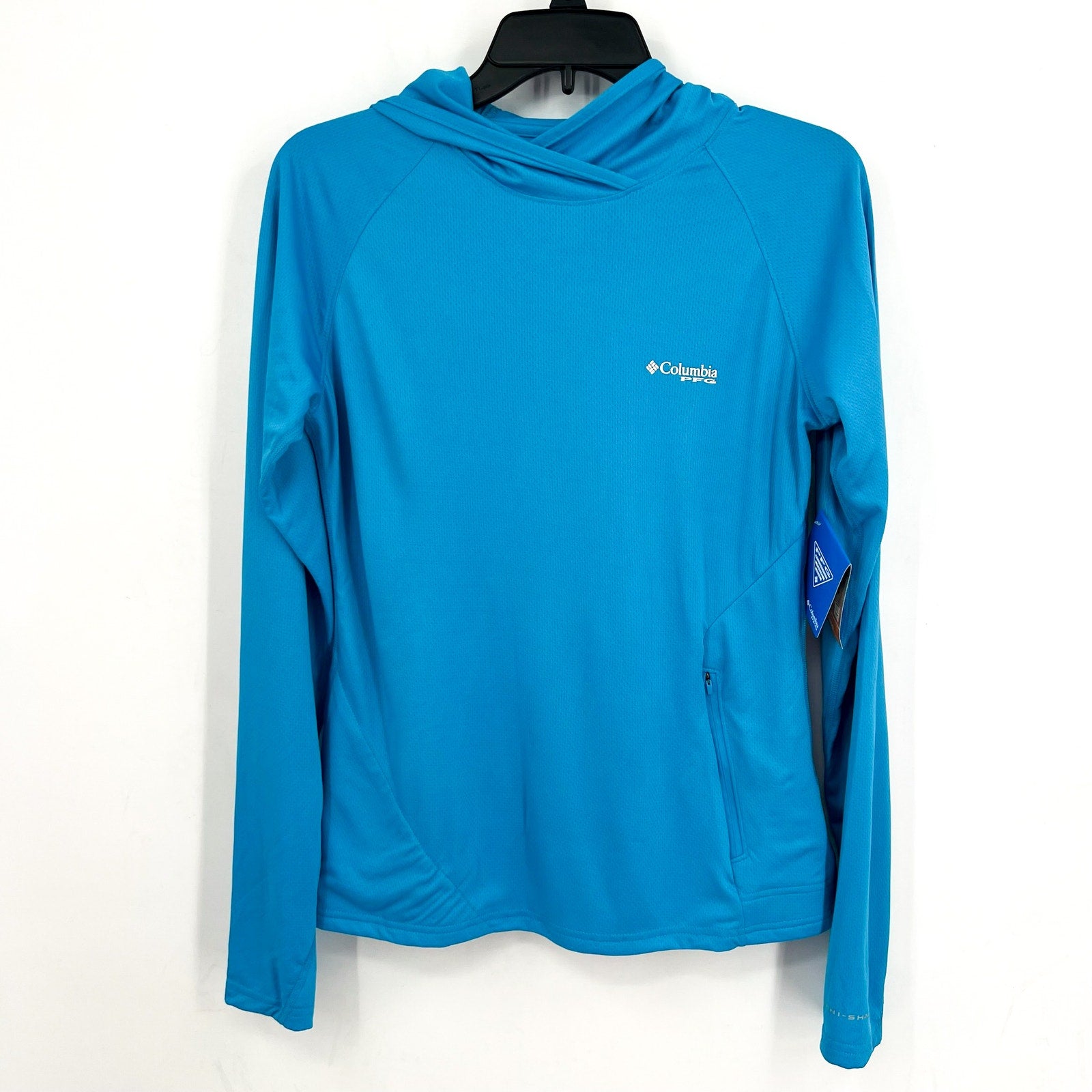 COLUMBIA Womens PFG Solar Stream Elite Hoodie XS Vivid Blue Long Sleeve NWT