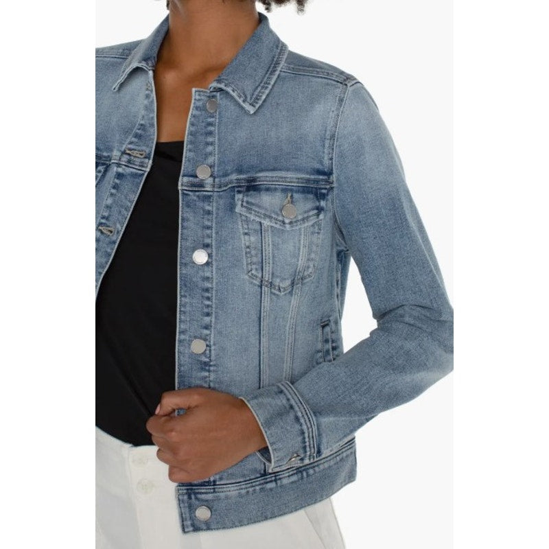 LIVERPOOL Women's Classic Trucker Jean Jacket Large Cabrillo Blue Denim NWT