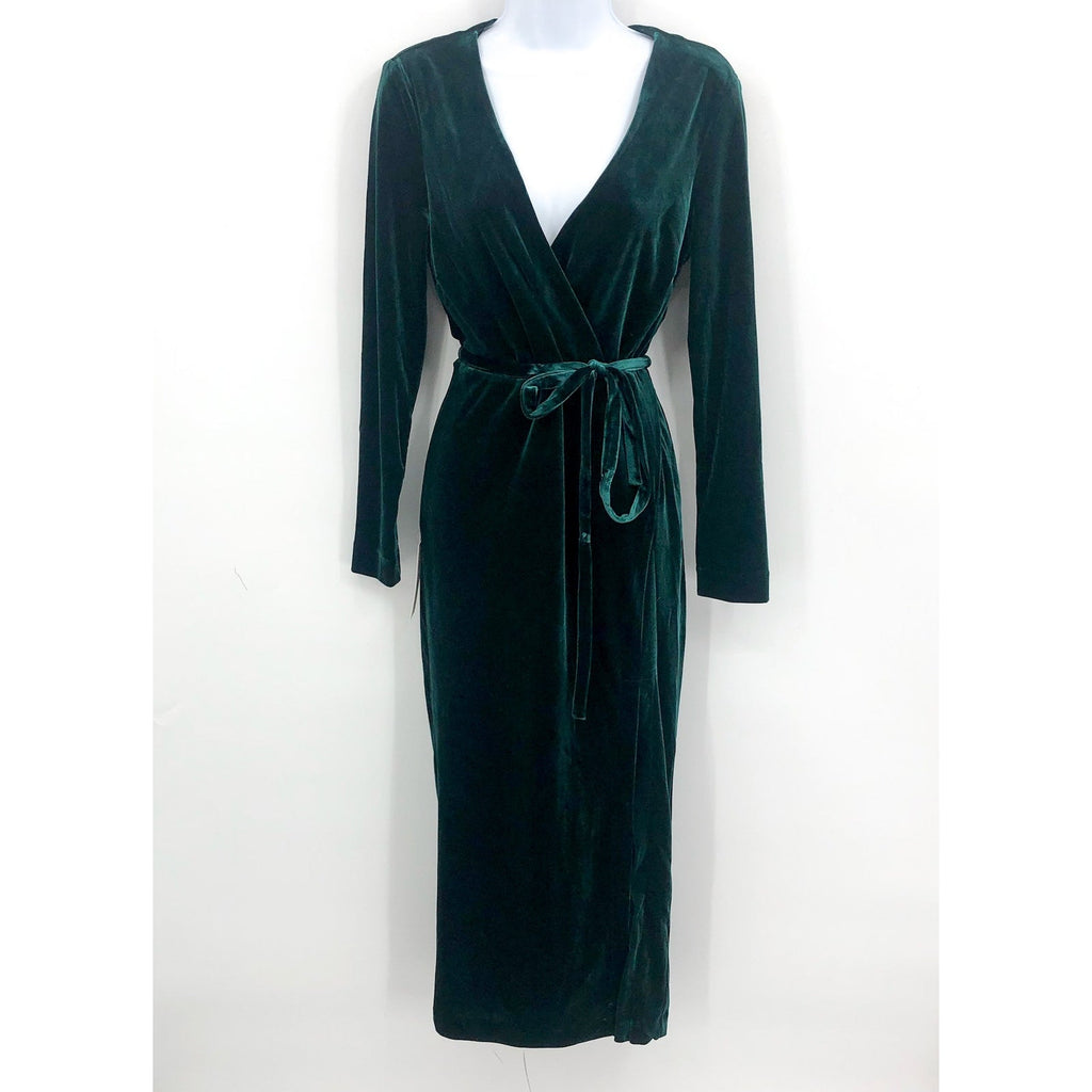 BARDOT Women's Morgan Velvet Wrap Dress US 6 Forest Green Long Sleeve NWT