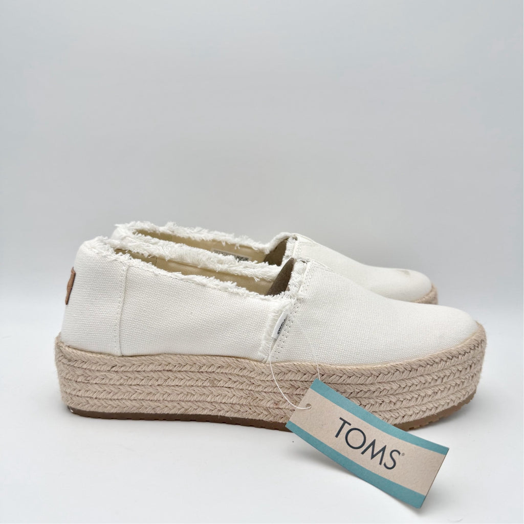 TOMS Womens Valencia Platform Slip On Shoes Size 7.5 White Canvas Casual NWOB
