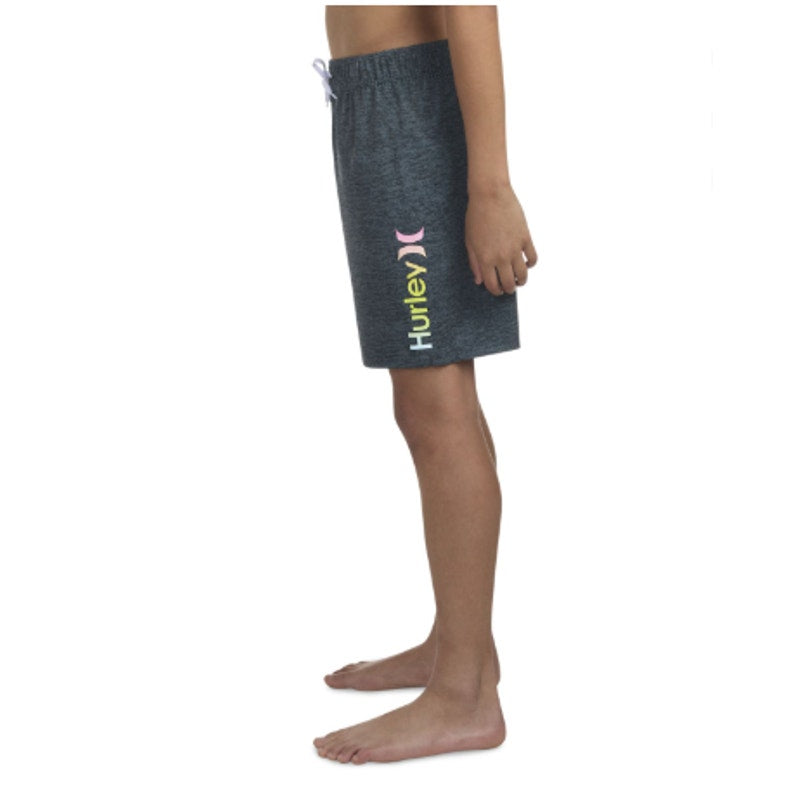HURLEY Boys Printed Heathered Pull-On Swim Short Large Black Grey NWOT