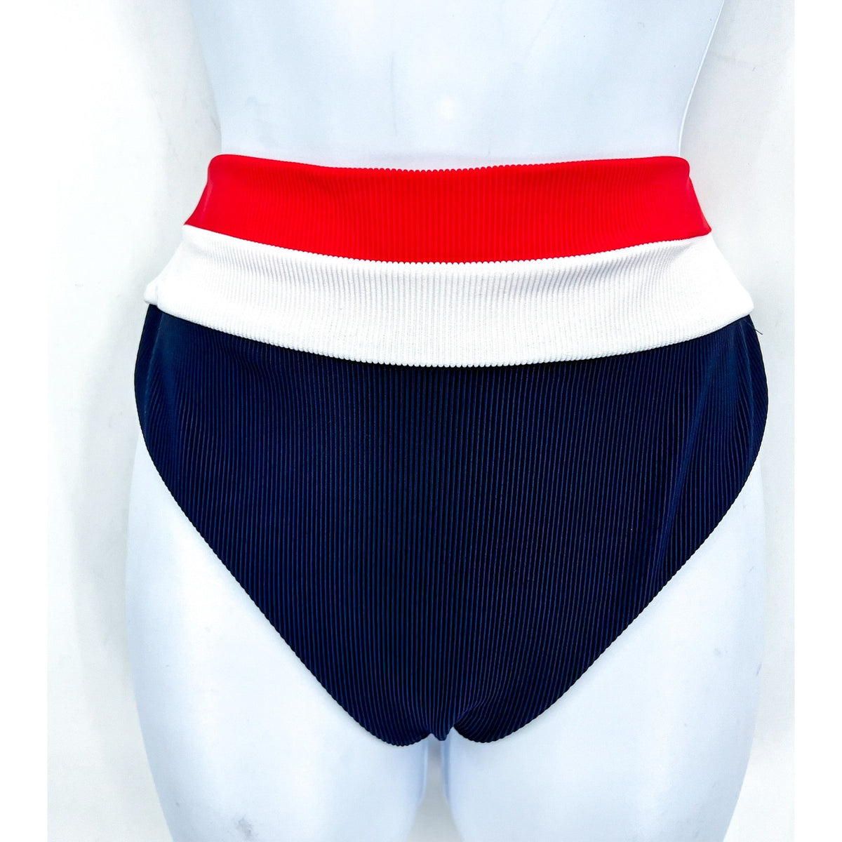 BEACH RIOT Heidi Bikini Bottom Medium Americana Colorblock Blue High Waist NWT