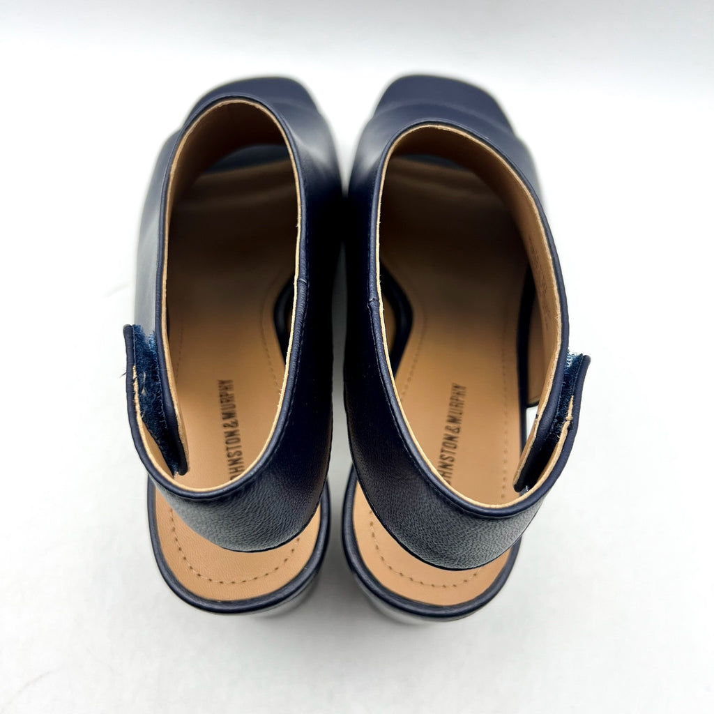Johnston & Murphy Womens Evelyn Open Toe Bootie Size 9M Navy Blue Block Heel NIB