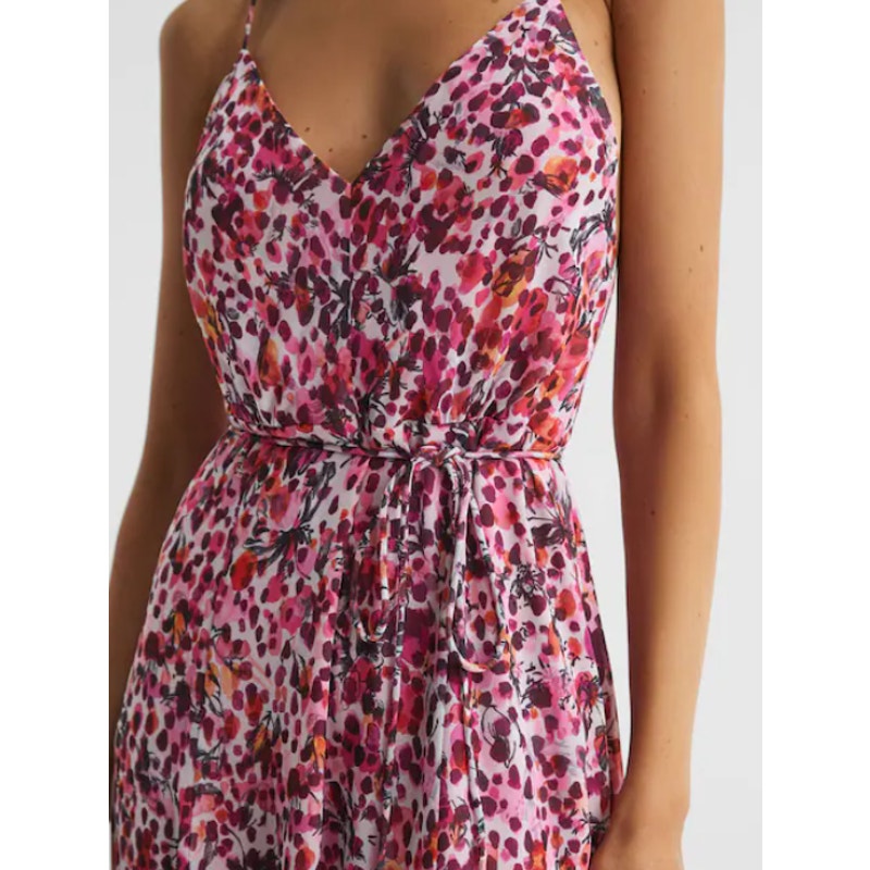 REISS Women's Pippa Floral Printed Midi Dress Size 12 Pink Sleeveless NWT