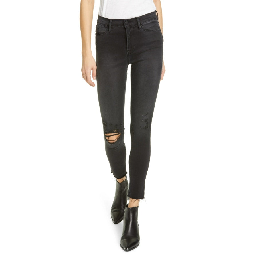 FRAME Womens Le High Skinny Jeans Size 25 US 2 Brisbane Black Raw Hem NWT