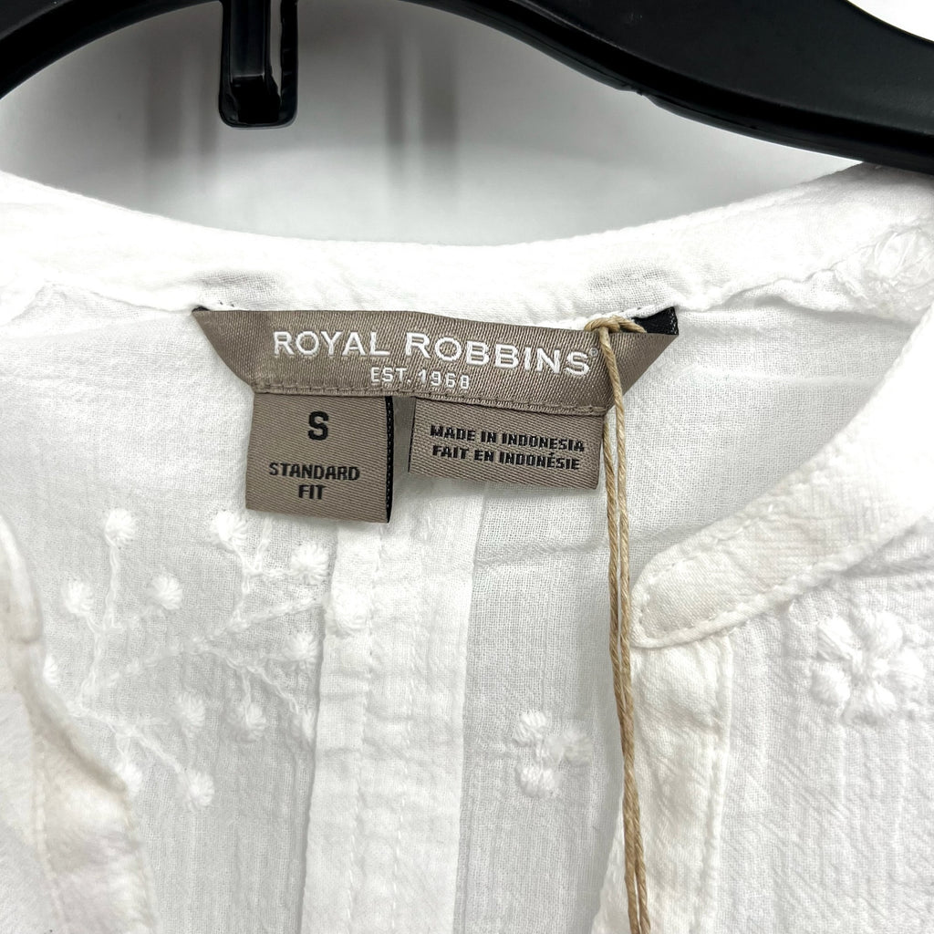 ROYAL ROBBINS Women's Oasis Tunic II Top Small White Embroidered 3/4 Sleeve NWT