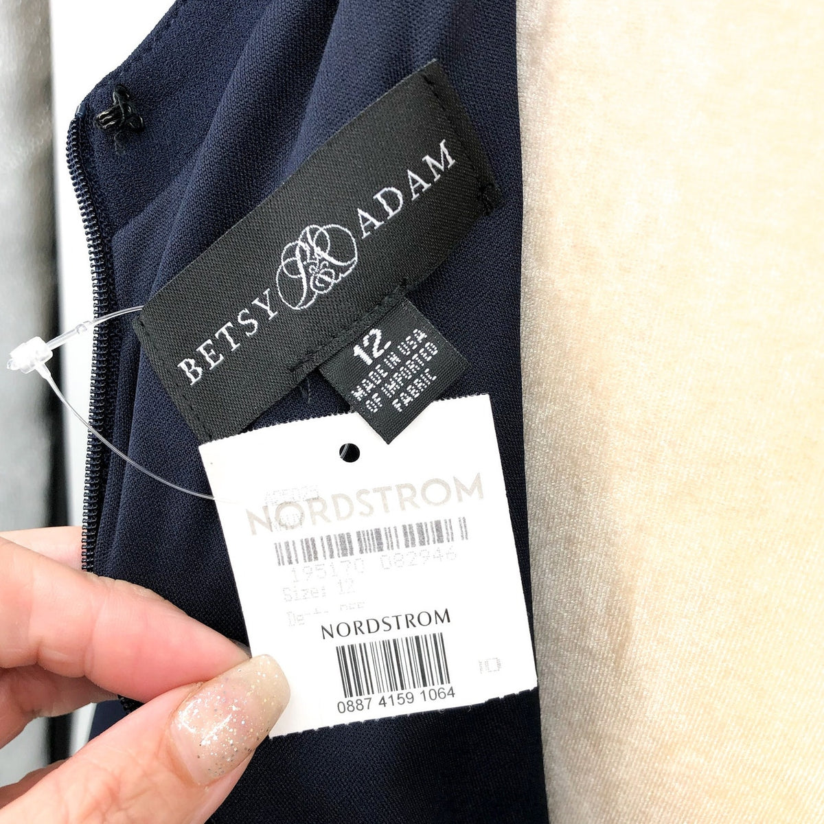 BETSY & ADAM Asymmetrical Scuba Crepe Dress Size 12 Navy Blue A25025 NWT