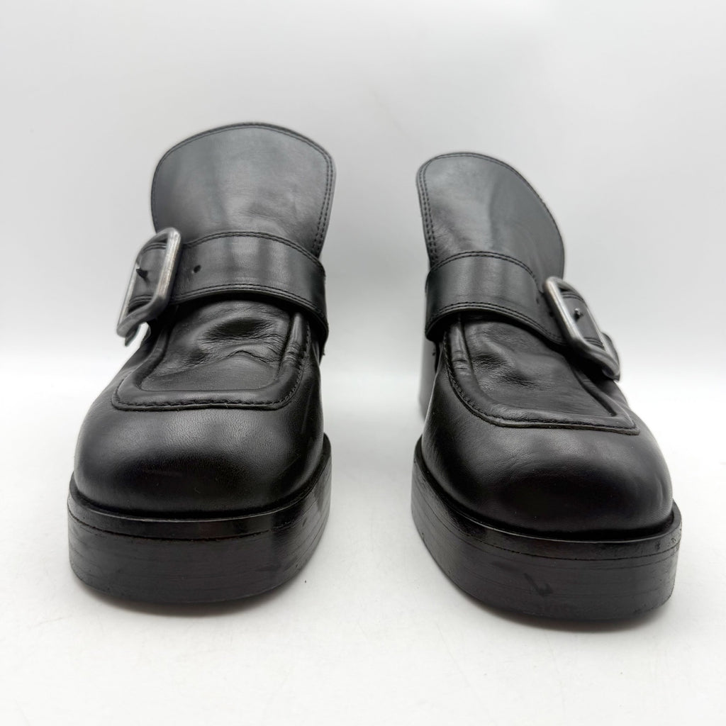 RE/DONE Womens Big Buckle Pumps EU 40 US 10 Black Leather Loafers EUC