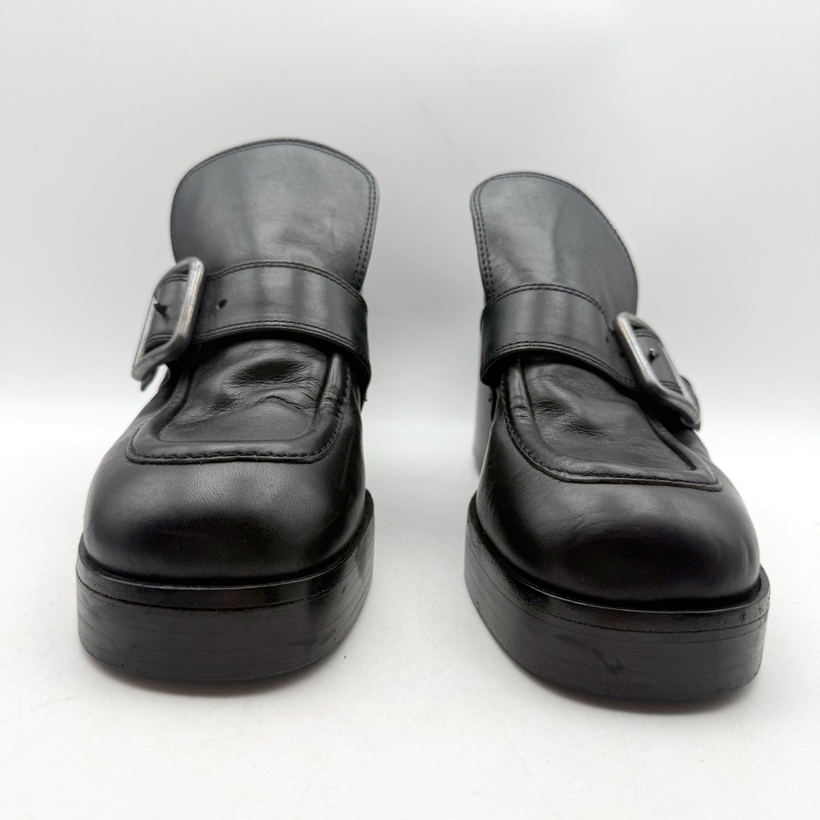 RE/DONE Womens Big Buckle Pumps EU 40 US 10 Black Leather Loafers EUC