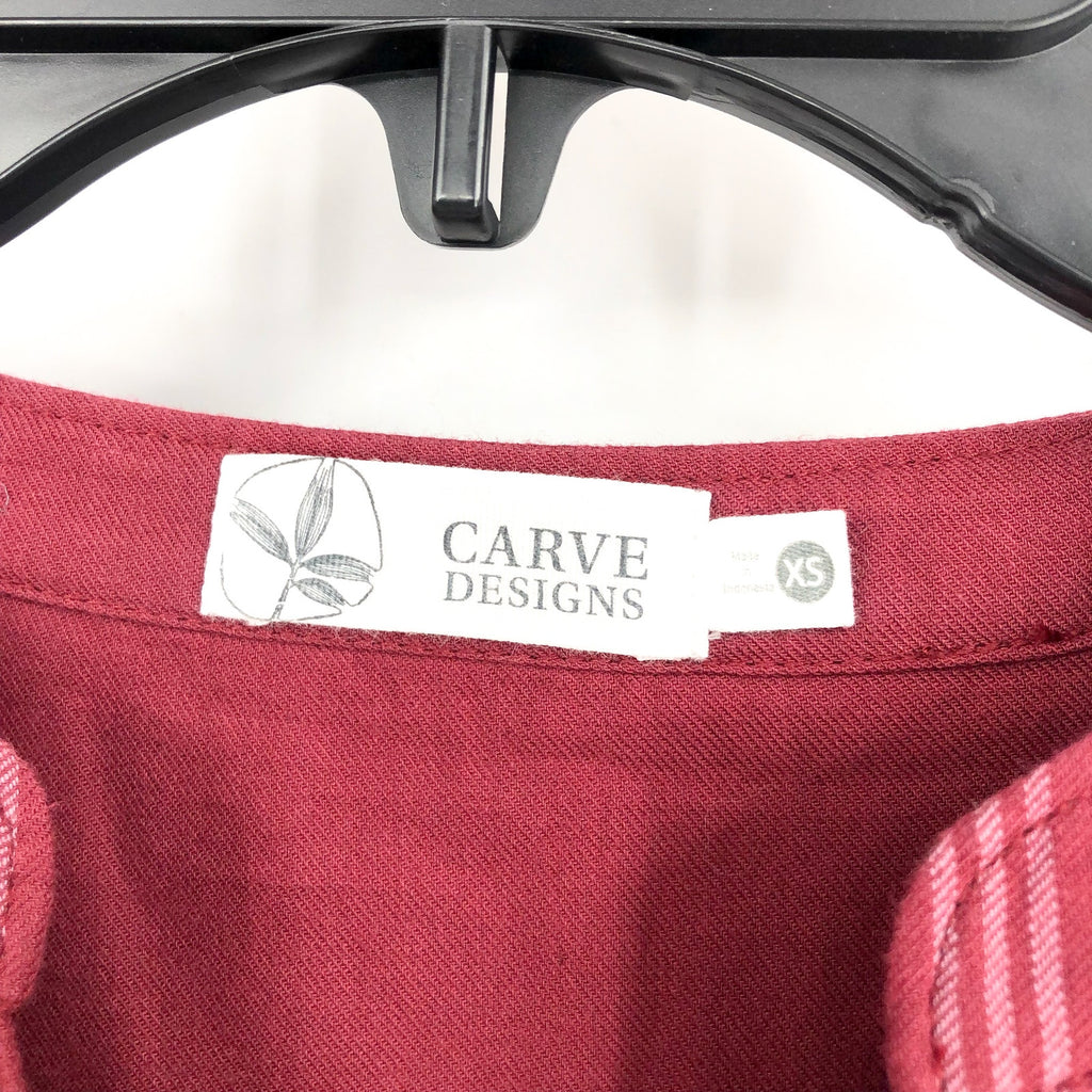 CARVE DESIGN Women's Dylan Twill Shirt XS Red Brick Windowpane V Neck NWT