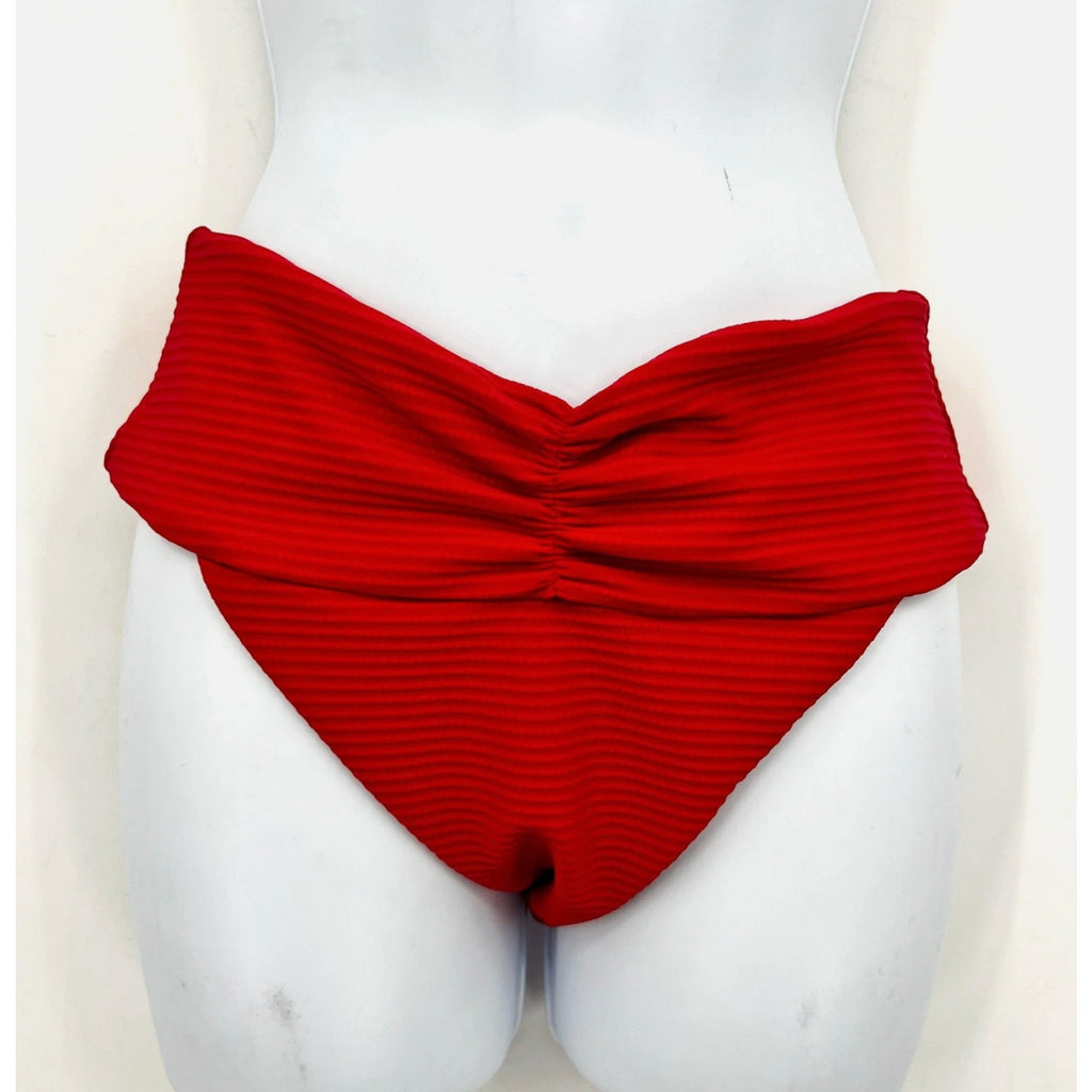 L*Space Eco Chic Repreve Bardot Bikini Bottom Large Lipstick Red NWT