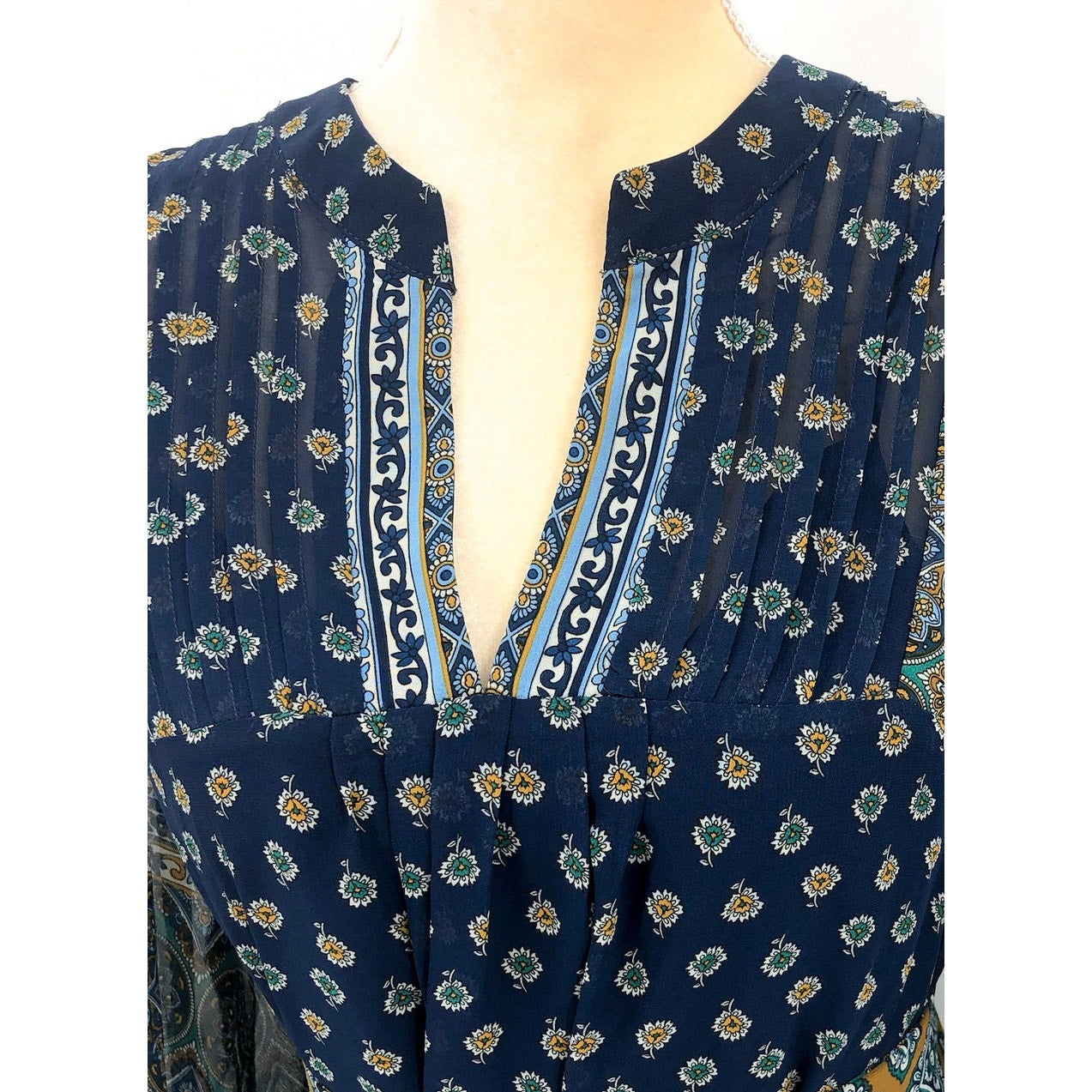 JULIA JORDAN Women's Boho Midi Dress Size 12 Navy Blue Mixed Paisley NWT