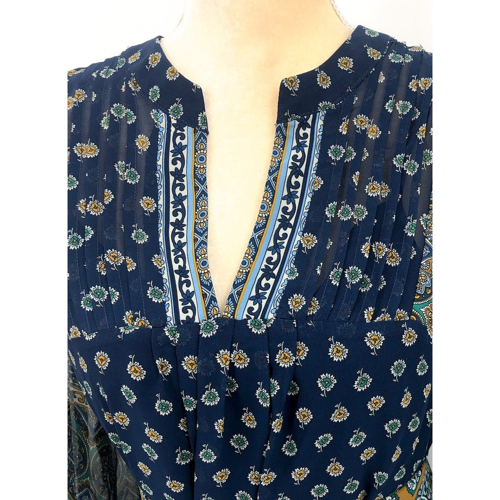 JULIA JORDAN Women's Boho Midi Dress Size 12 Navy Blue Mixed Paisley NWT
