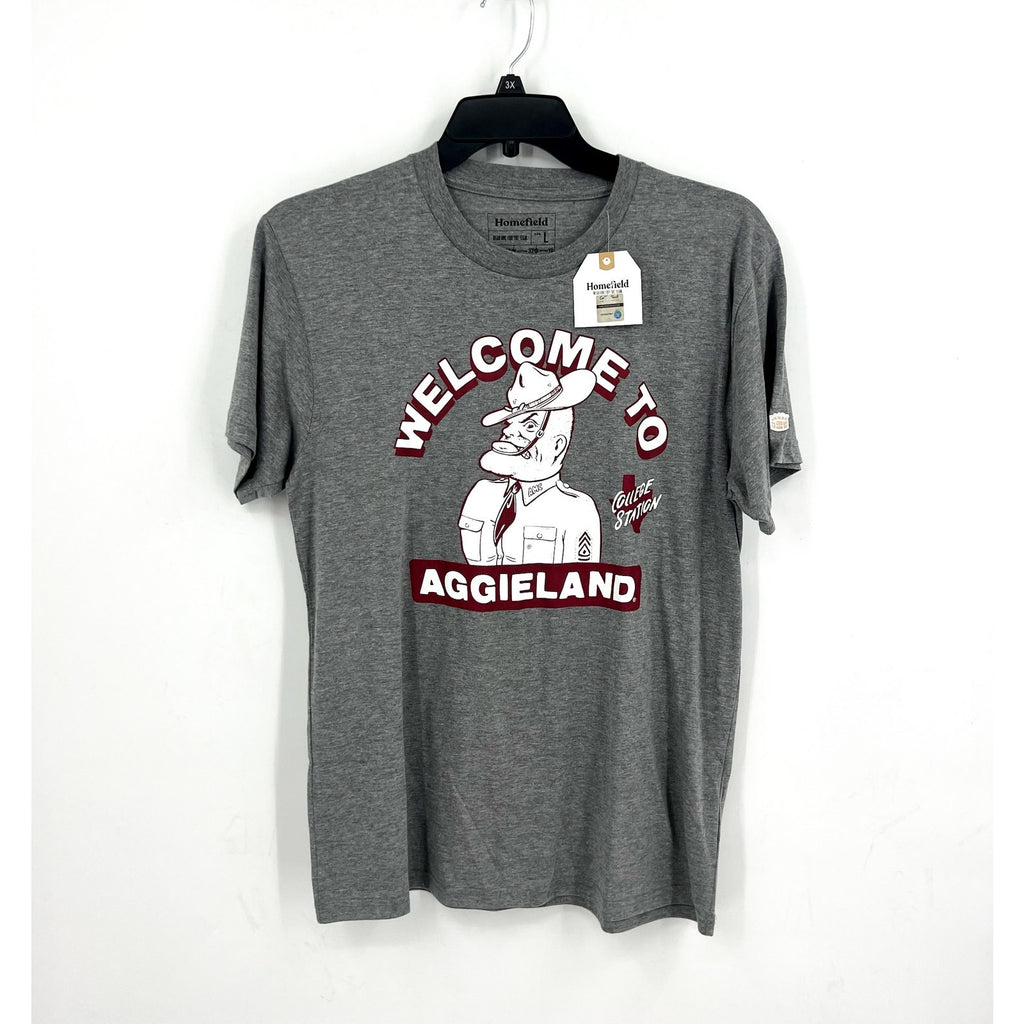 HOMEFIELD Mens Texas A&M Welcome to Aggieland T-Shirt Large Heather Grey NWT