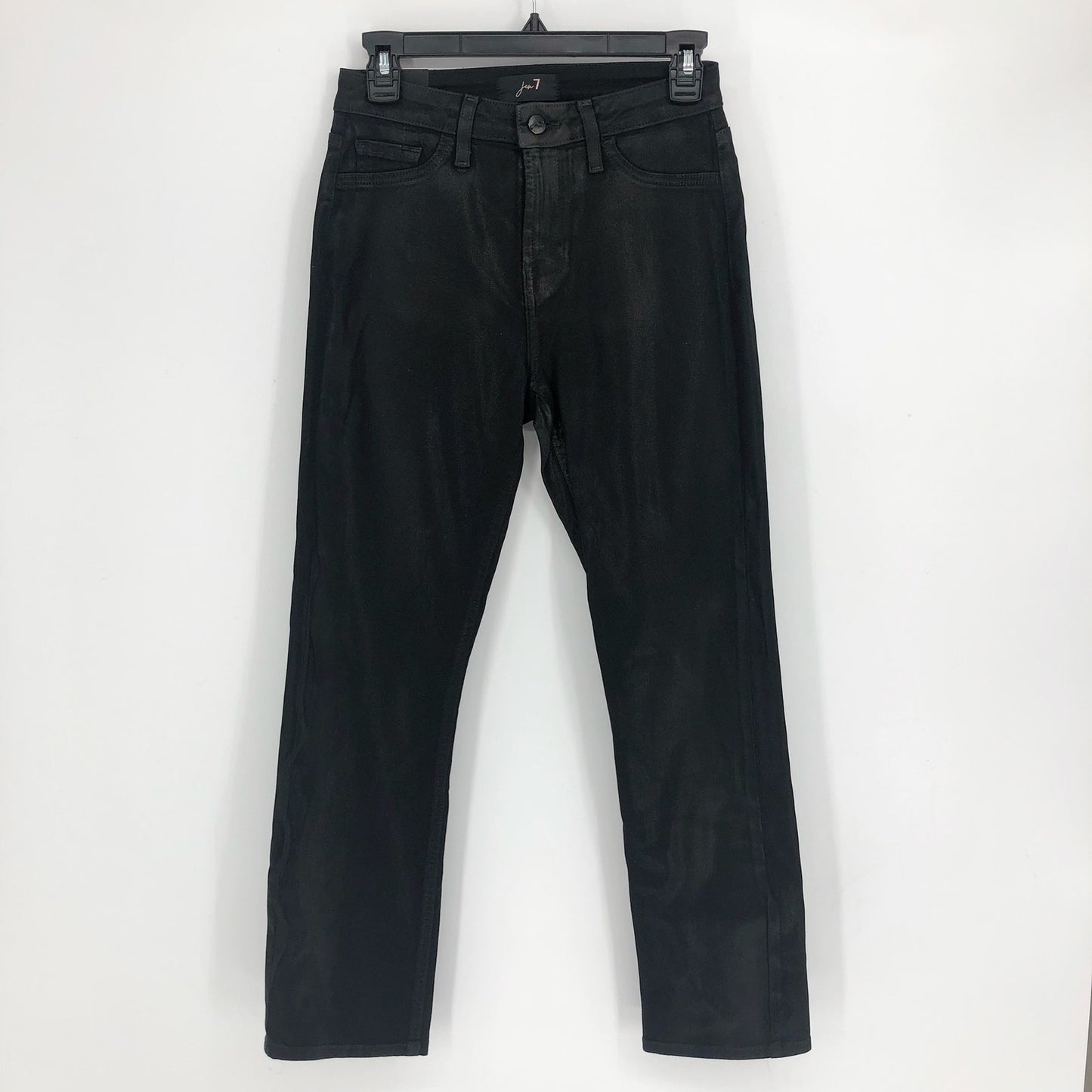 JEN 7 7 FOR ALL MANKIND Ankle Straight Leg Jeans Size 2 Black Coated Denim NWT
