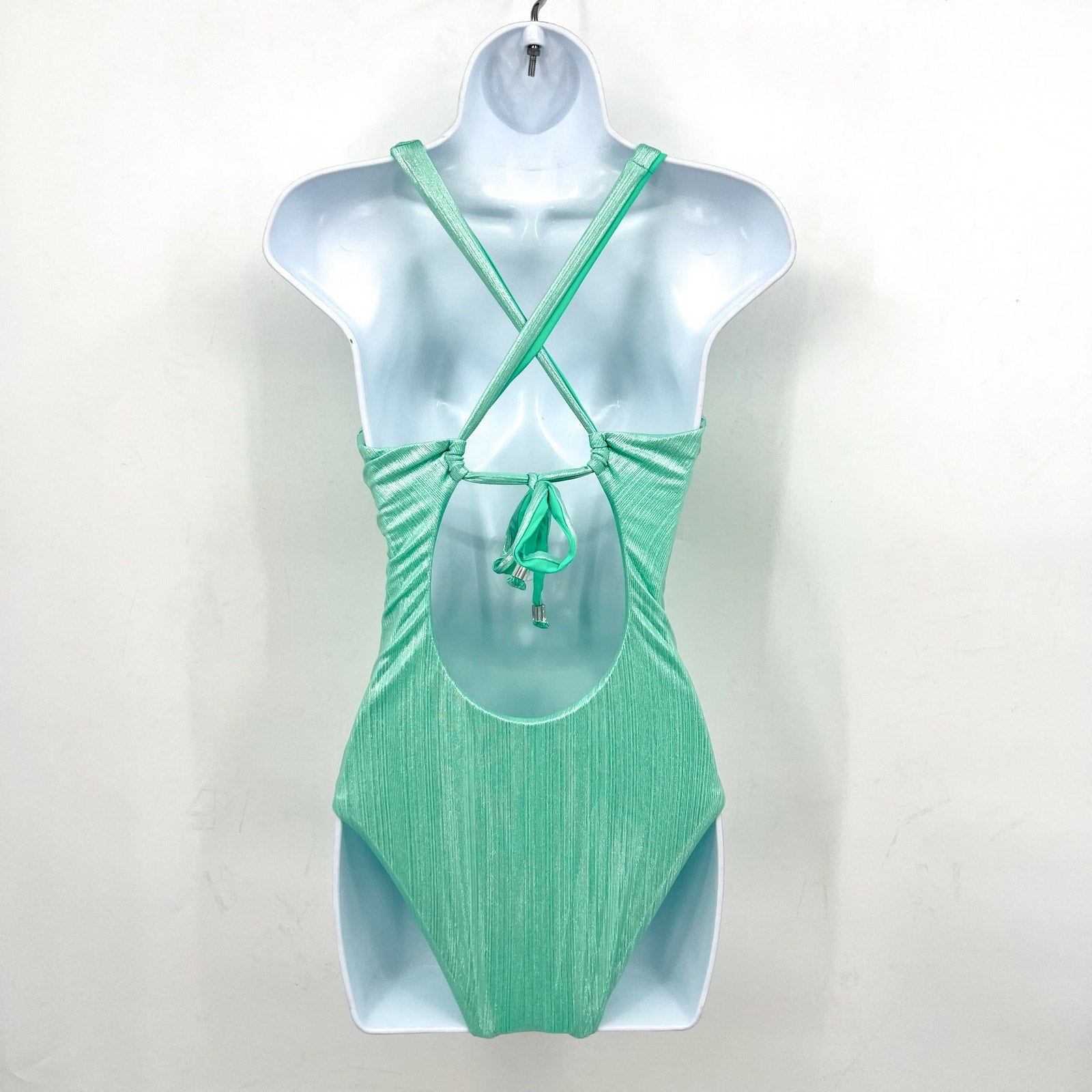 BECCA Oragami Textured Knotted One Piece Swimsuit Small Green Aqua Sea NWT
