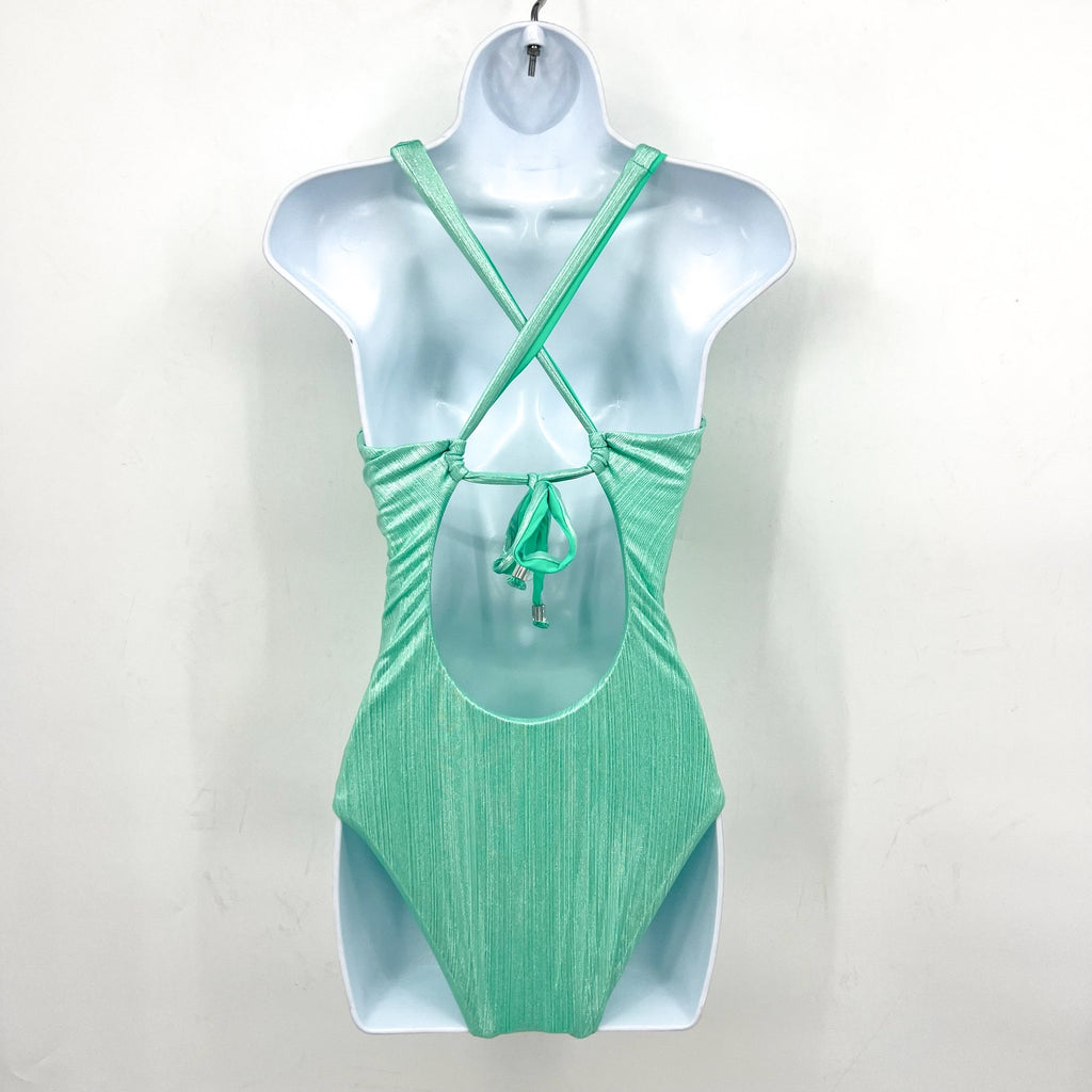 BECCA Oragami Textured Knotted One Piece Swimsuit Small Green Aqua Sea NWT