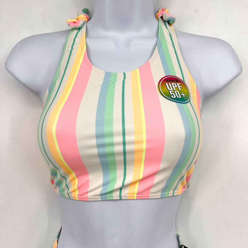 HURLEY Girl's Crossback Tankini 2-Piece Bikini Set Size 8 Pastel Striped NWT
