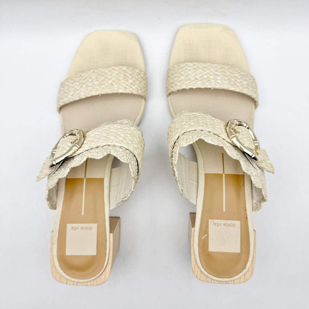 Dolce Vita Womens Zophy Heeled Sandals Size 9.5 Ivory Cream Raffia NWOB