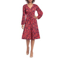 MAGGY LONDON Womens Floral V-Neck Dress Small Navy Blue Red Smocked NWT
