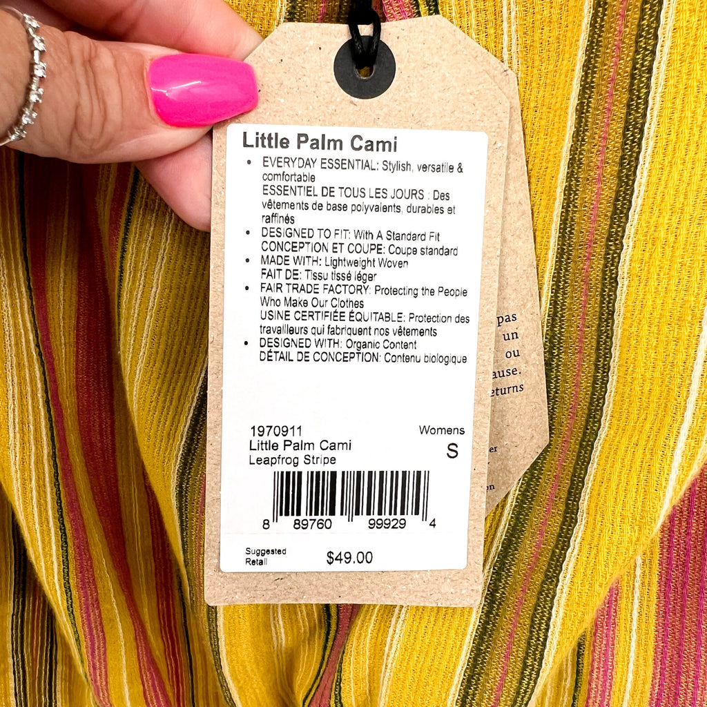 PRANA Women's Little Palm Cami Tank Top Small Yellow Leapfrog Stripe NWT