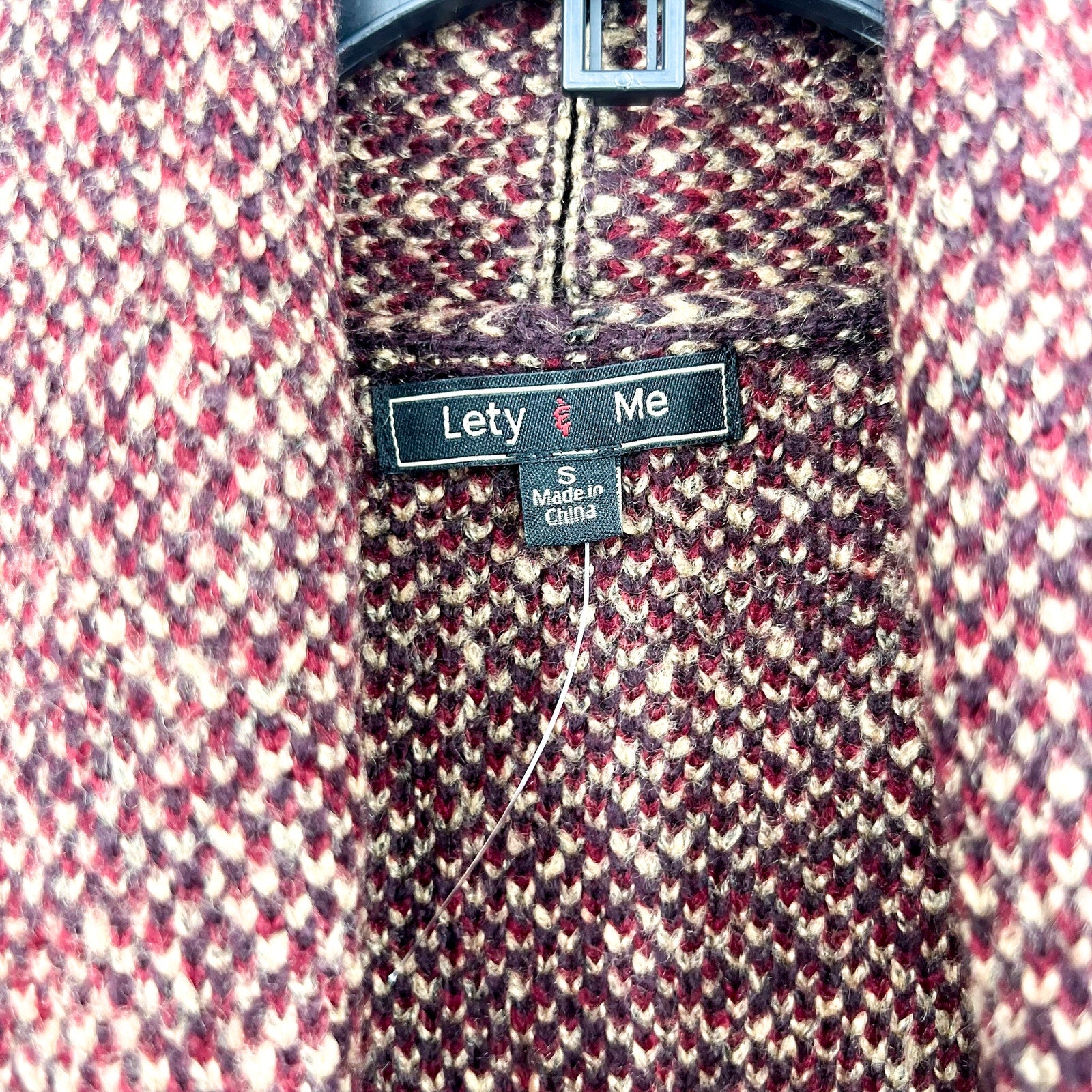 LETY & ME Womens Longline Coatigan Small Red Burgundy Multi NWOT