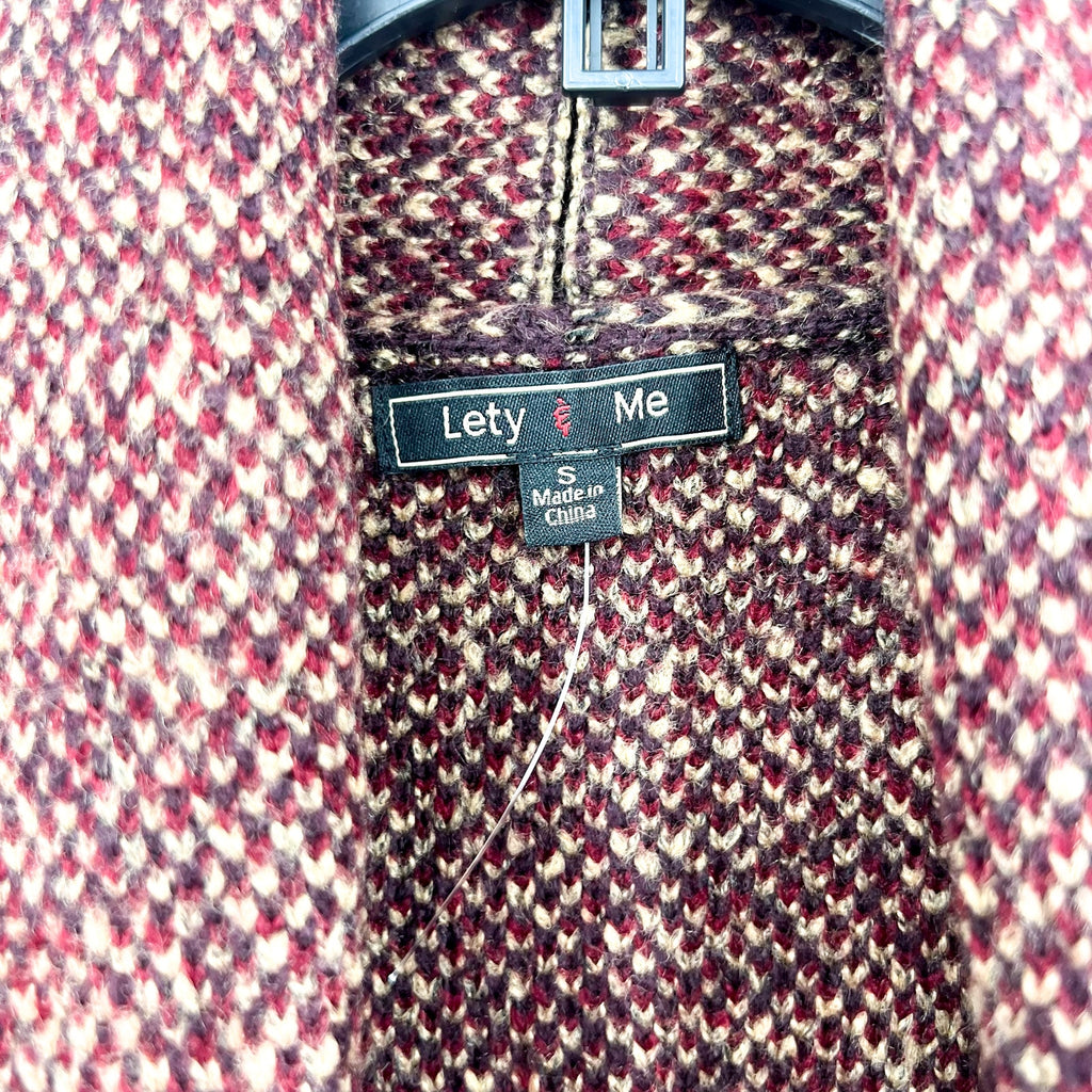 LETY & ME Womens Longline Coatigan Small Red Burgundy Multi NWOT