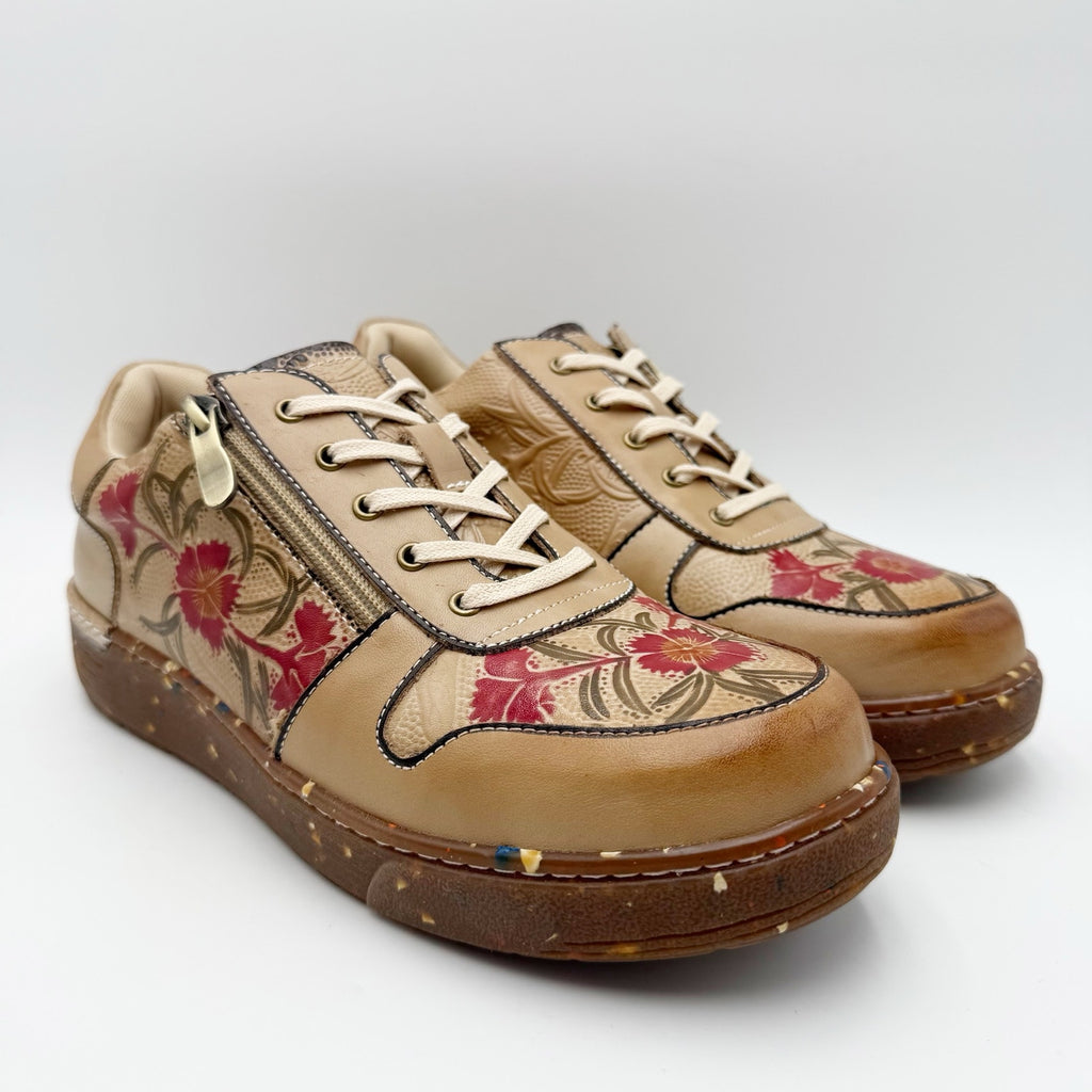 L'Artiste Womens Sincerity Sneakers EU 42 US 10.5-11 Beige Floral Leather NWOB