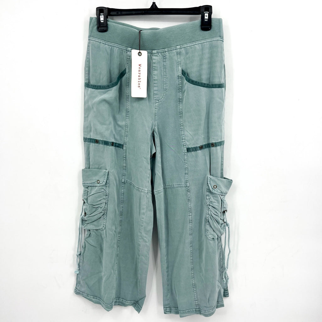 XCVI Women's Yana Gaucho Crop Pants Small Green Thunderclap Twill Pull-On NWT