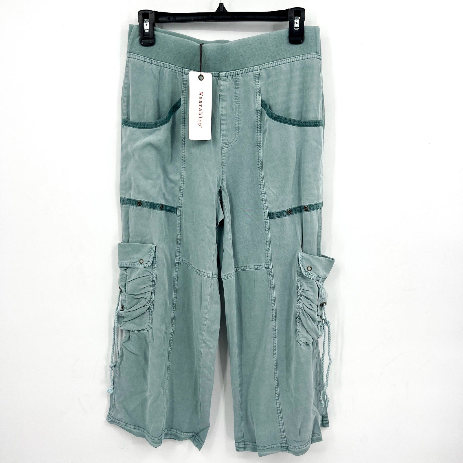 XCVI Women's Yana Gaucho Crop Pants Small Green Thunderclap Twill Pull-On NWT