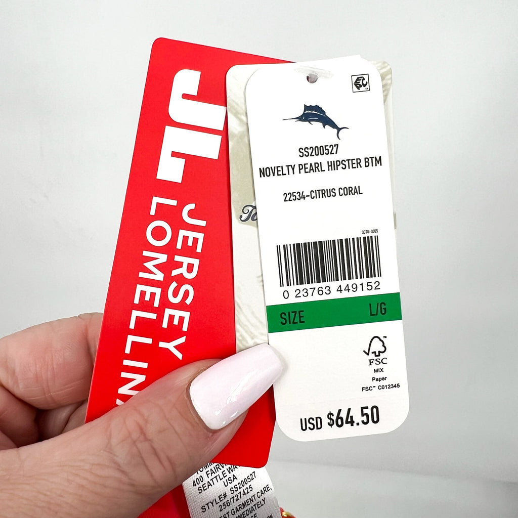 TOMMY BAHAMA Novelty Pearl Hipster Ring Bikini Bottom Large Pink Coral NWT