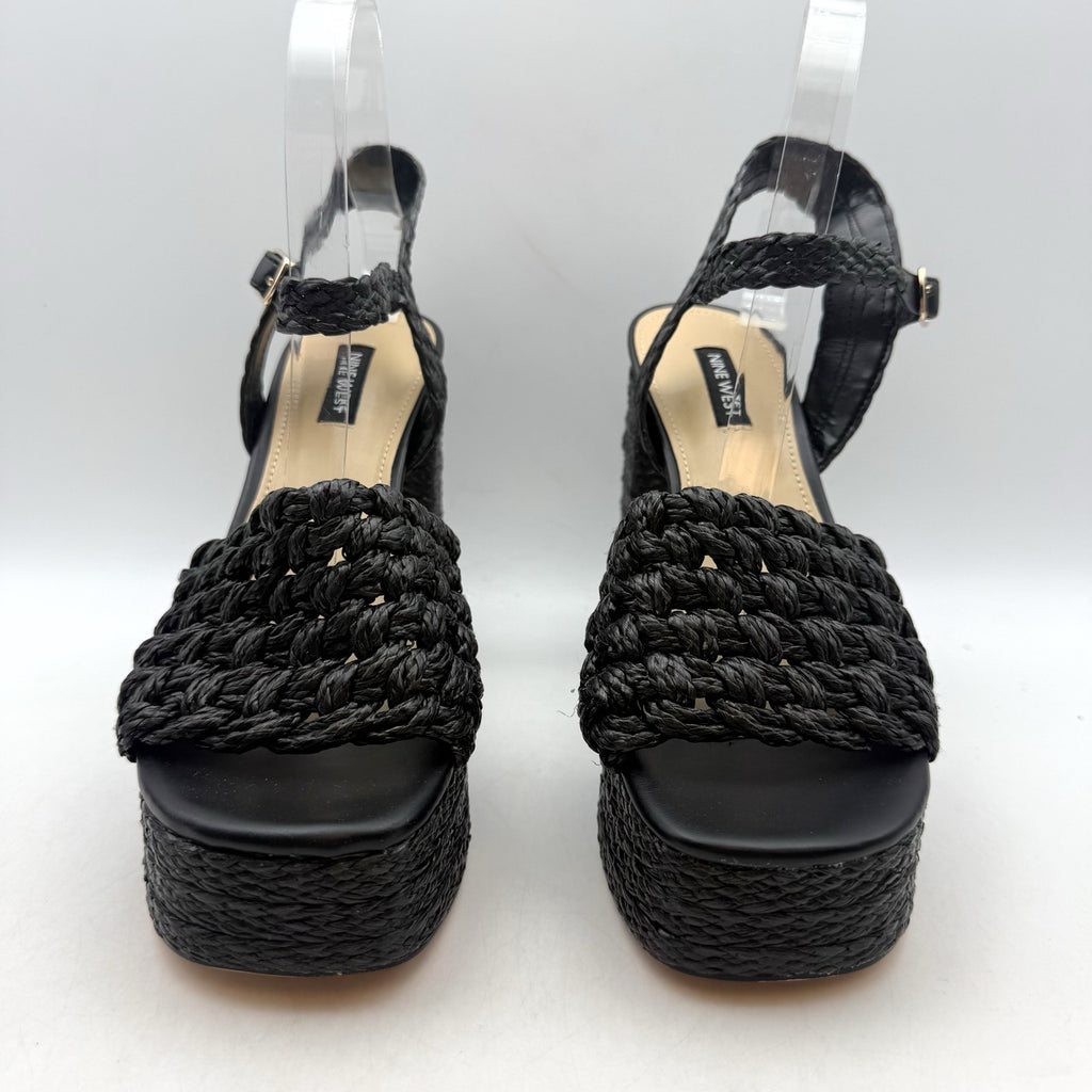 Nine West Womens Vadyn Platform Sandals US 8.5 M Black Heels NWOB