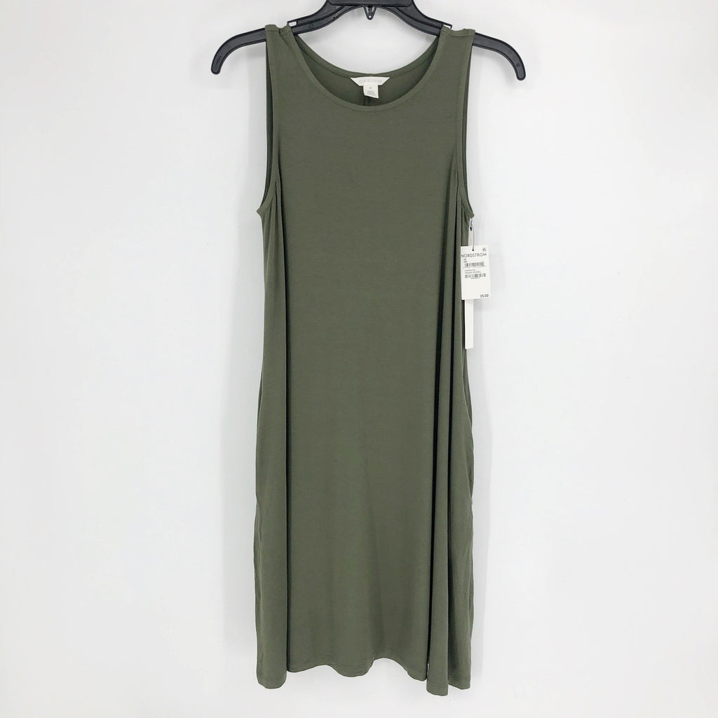 Caslon Womens Swing Dress XS Green Tank Sleeveless Round Neck Pockets NWT
