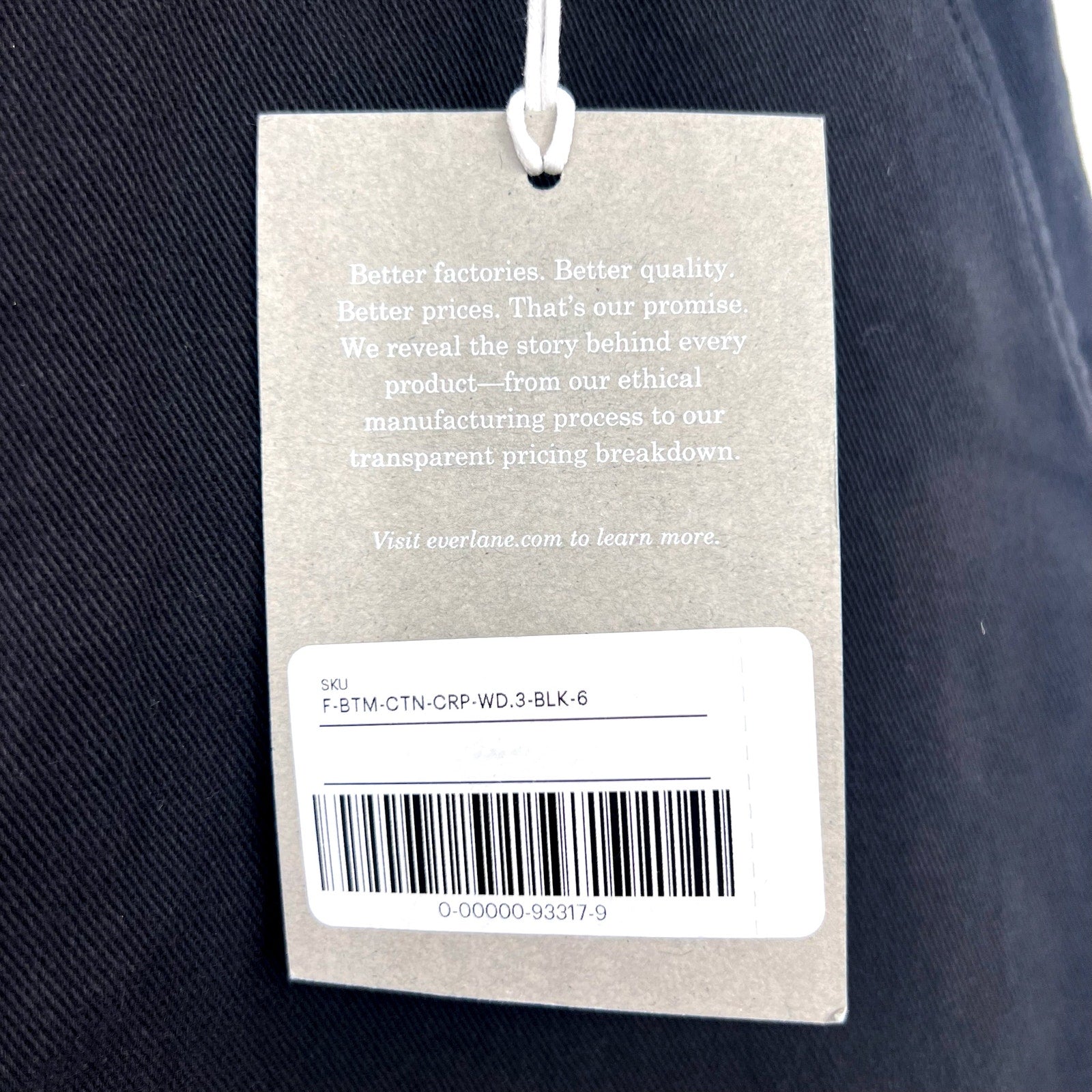EVERLANE Womens Organic Wide-Leg Crop Pants Size 6 Black Chino Stretch Twill NWT
