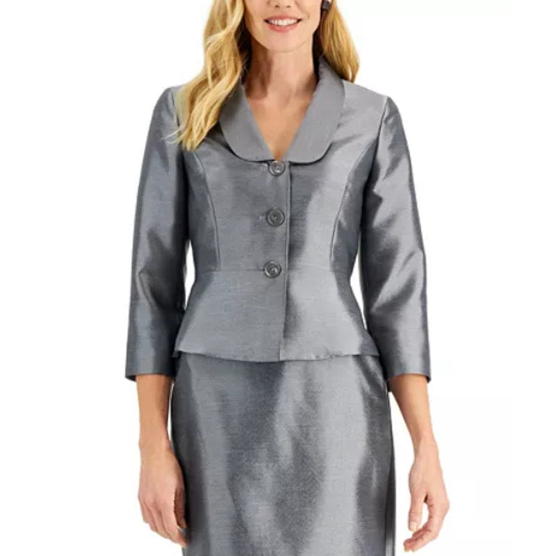 LE SUIT Women's Metallic Peplum Blazer Jacket Size 16 Platinum Gray NWT