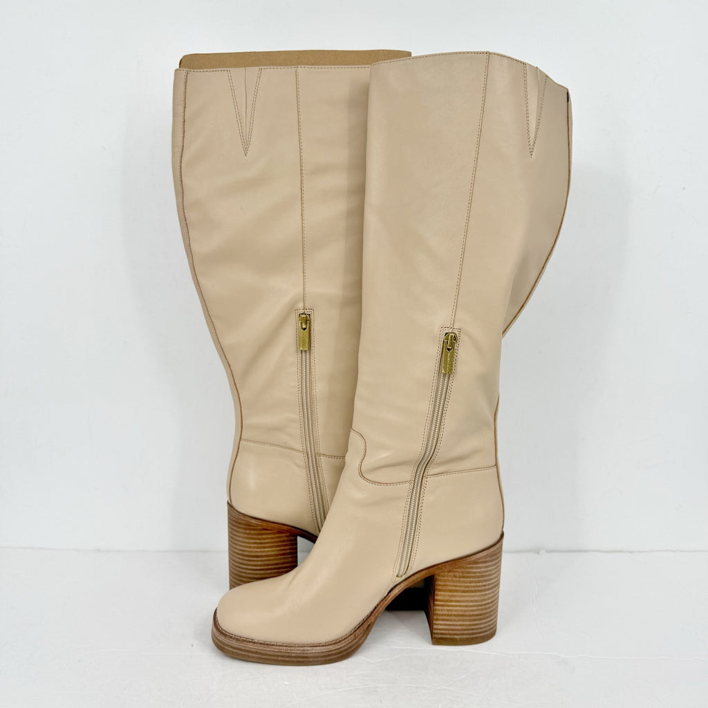 Vince Camuto Womens Gibi Knee High Boots US 10 M WIDE CALF Beige Leather NIB